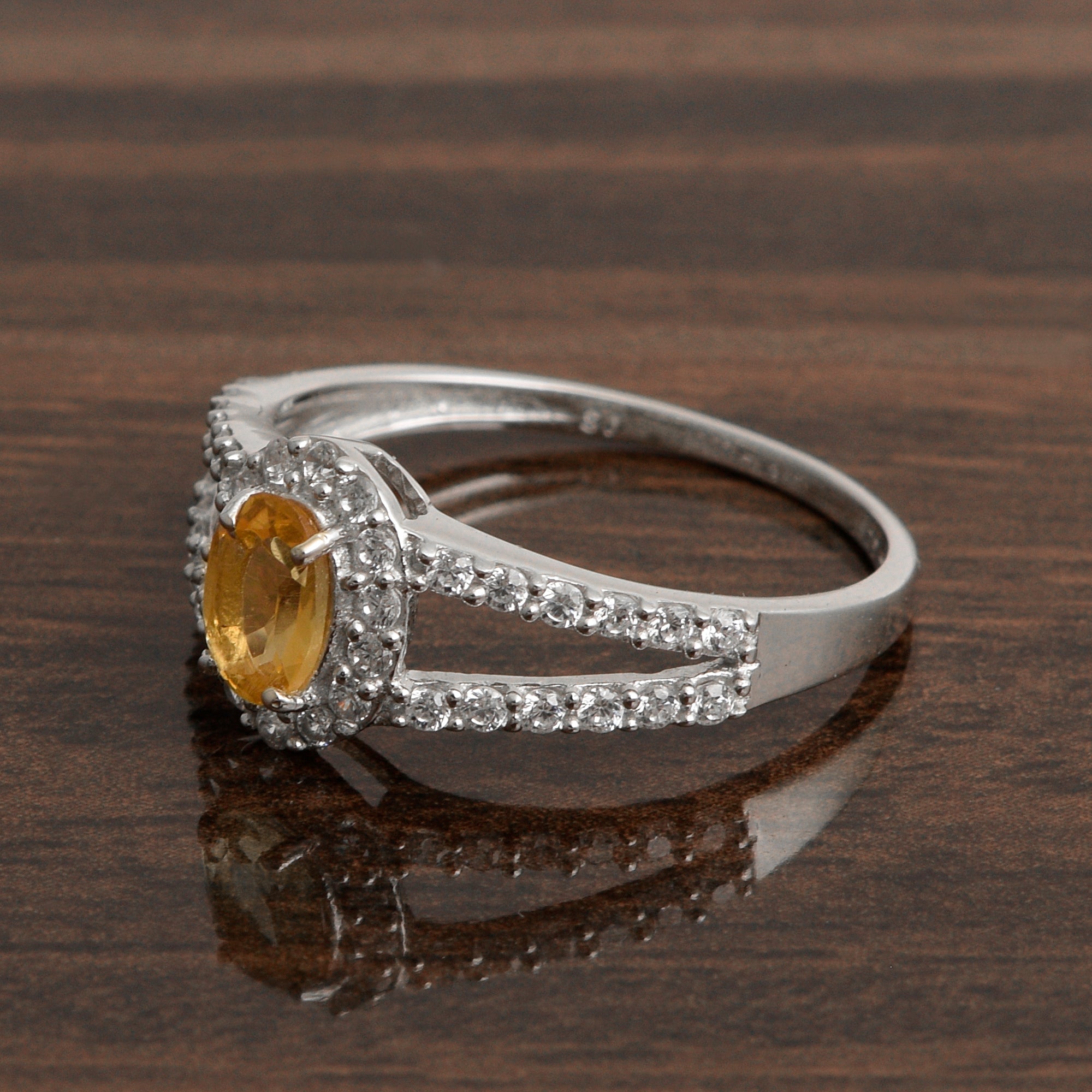 925 Sterling Silver Oval 0.50 Ctw Citrine Women Engagement Ring - Kimaya INC