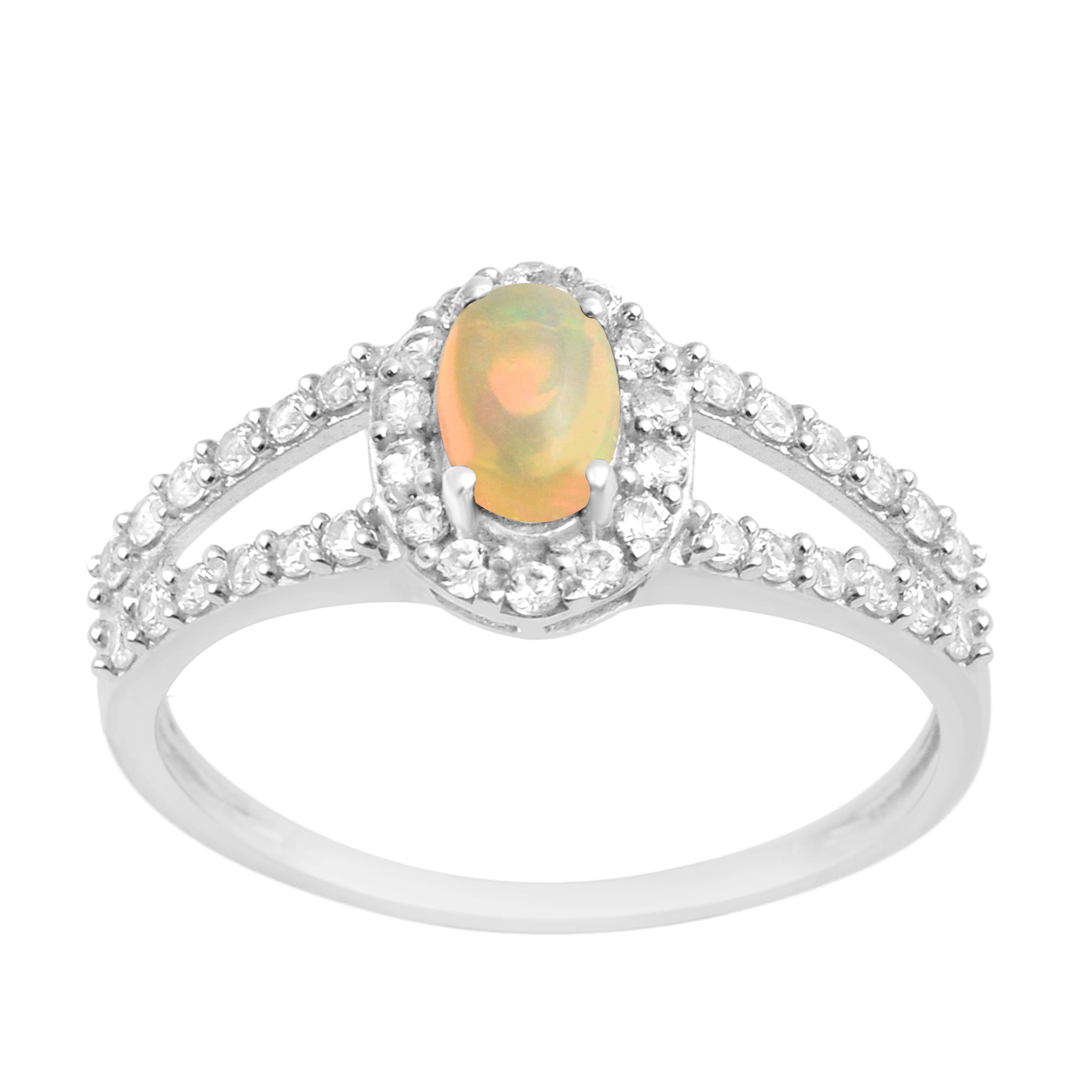 925 Sterling Silver Oval 0.50 Ctw Opal Women Engagement Ring - Kimaya INC