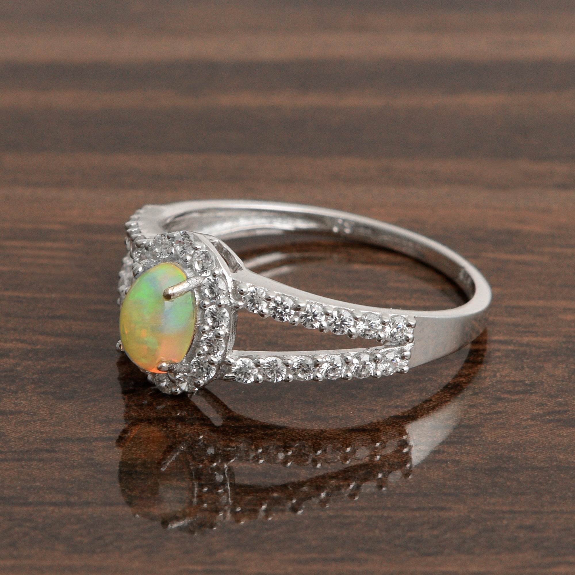 925 Sterling Silver Oval 0.50 Ctw Opal Women Engagement Ring - Kimaya INC