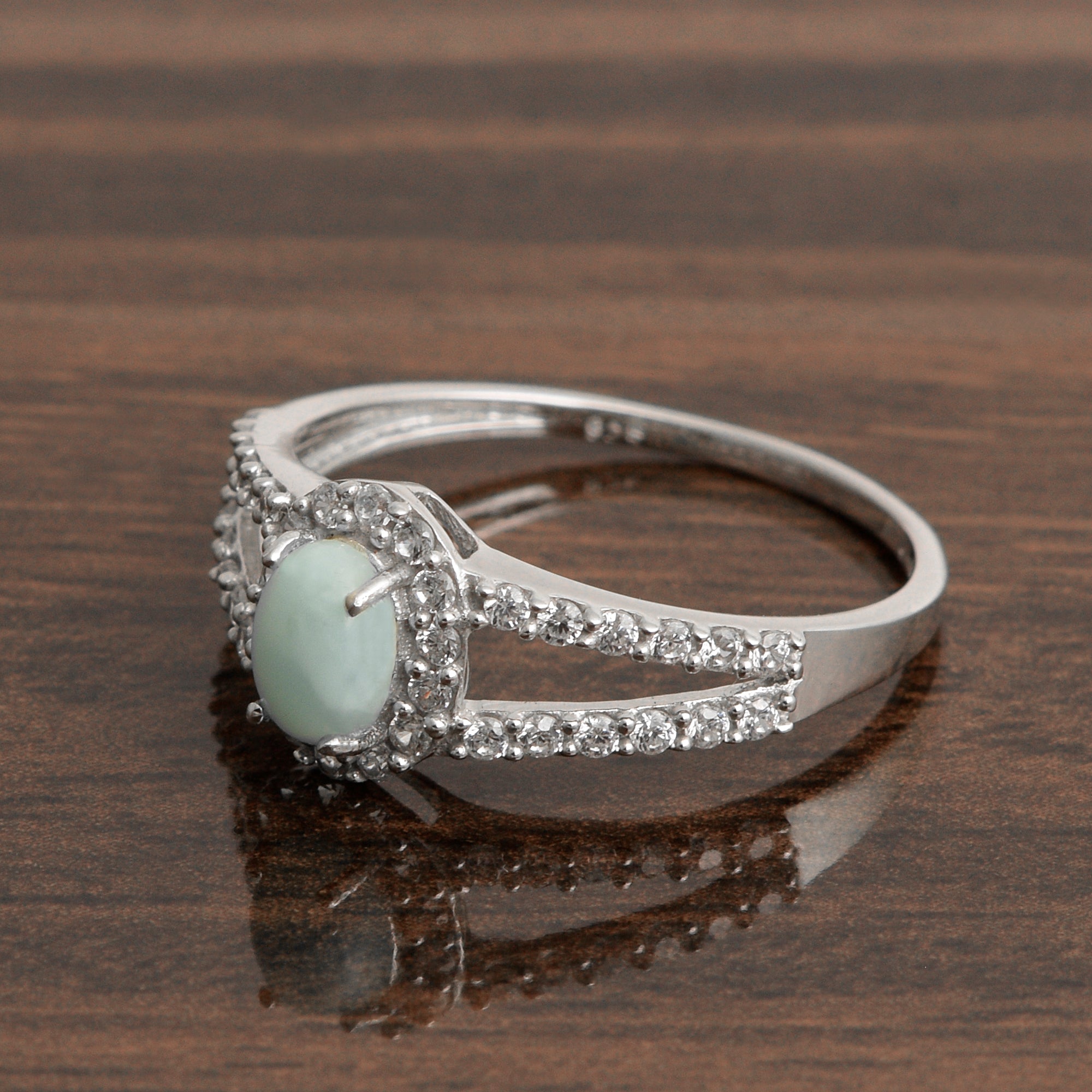 925 Sterling Silver Oval 0.50 Ctw Larimar Women Engagement Ring - Kimaya INC