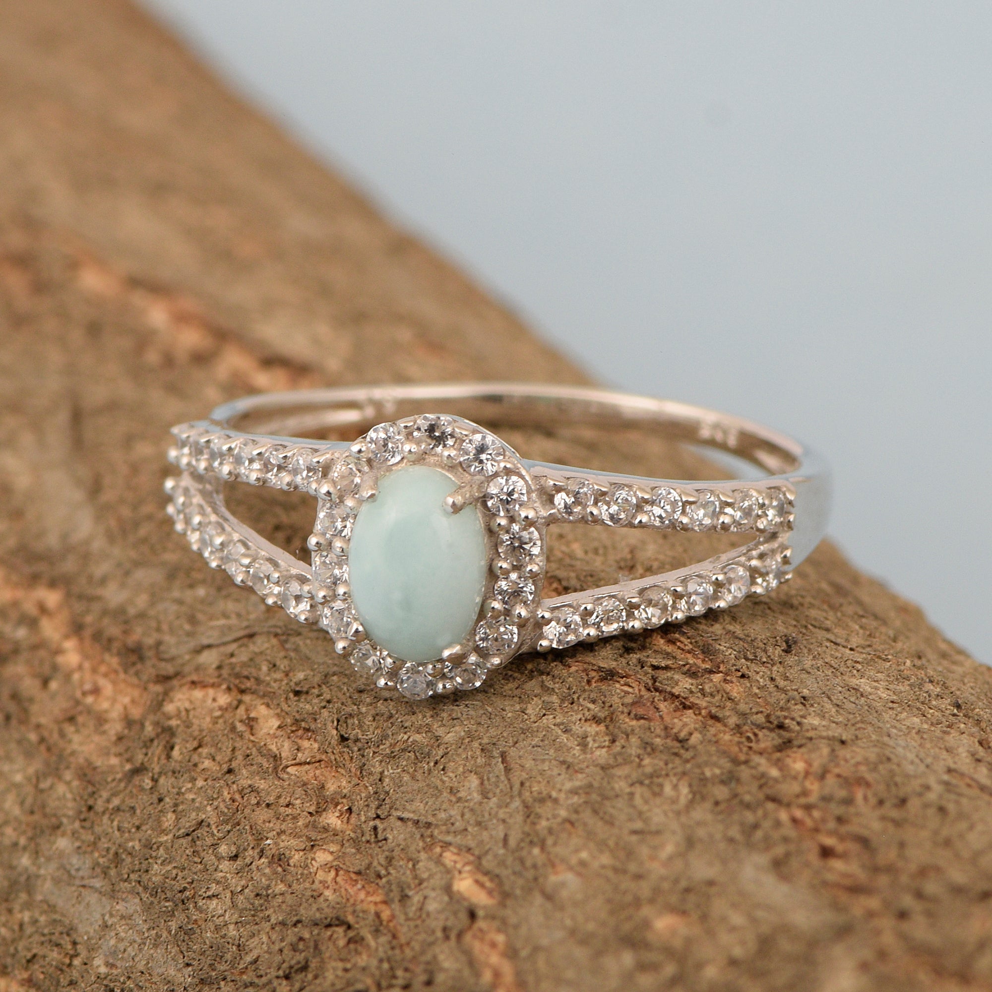 925 Sterling Silver Oval 0.50 Ctw Larimar Women Engagement Ring - Kimaya INC