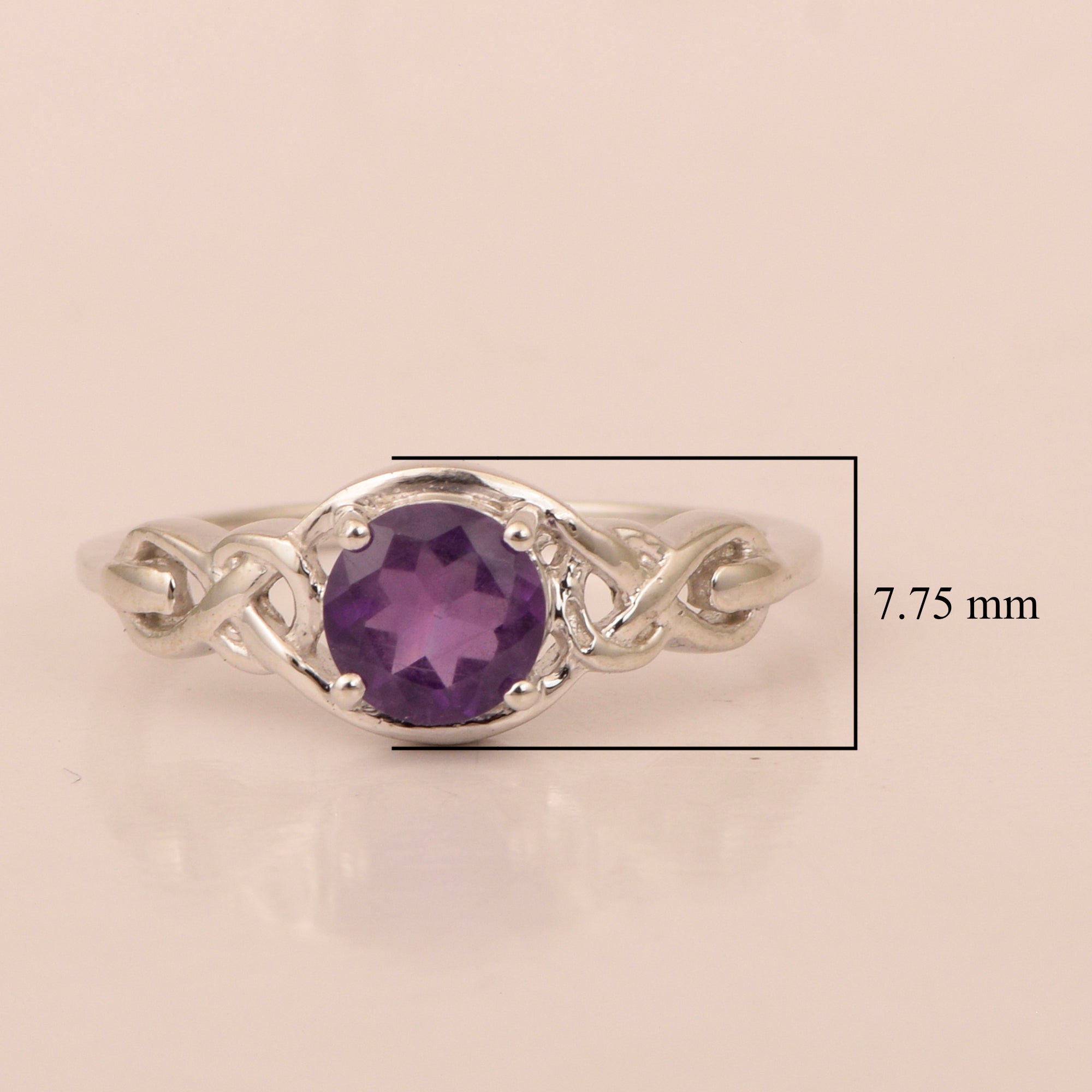 Stylish 925 Sterling Silver Round 6MM Amethyst Women Love Wedding Ring - Kimaya INC