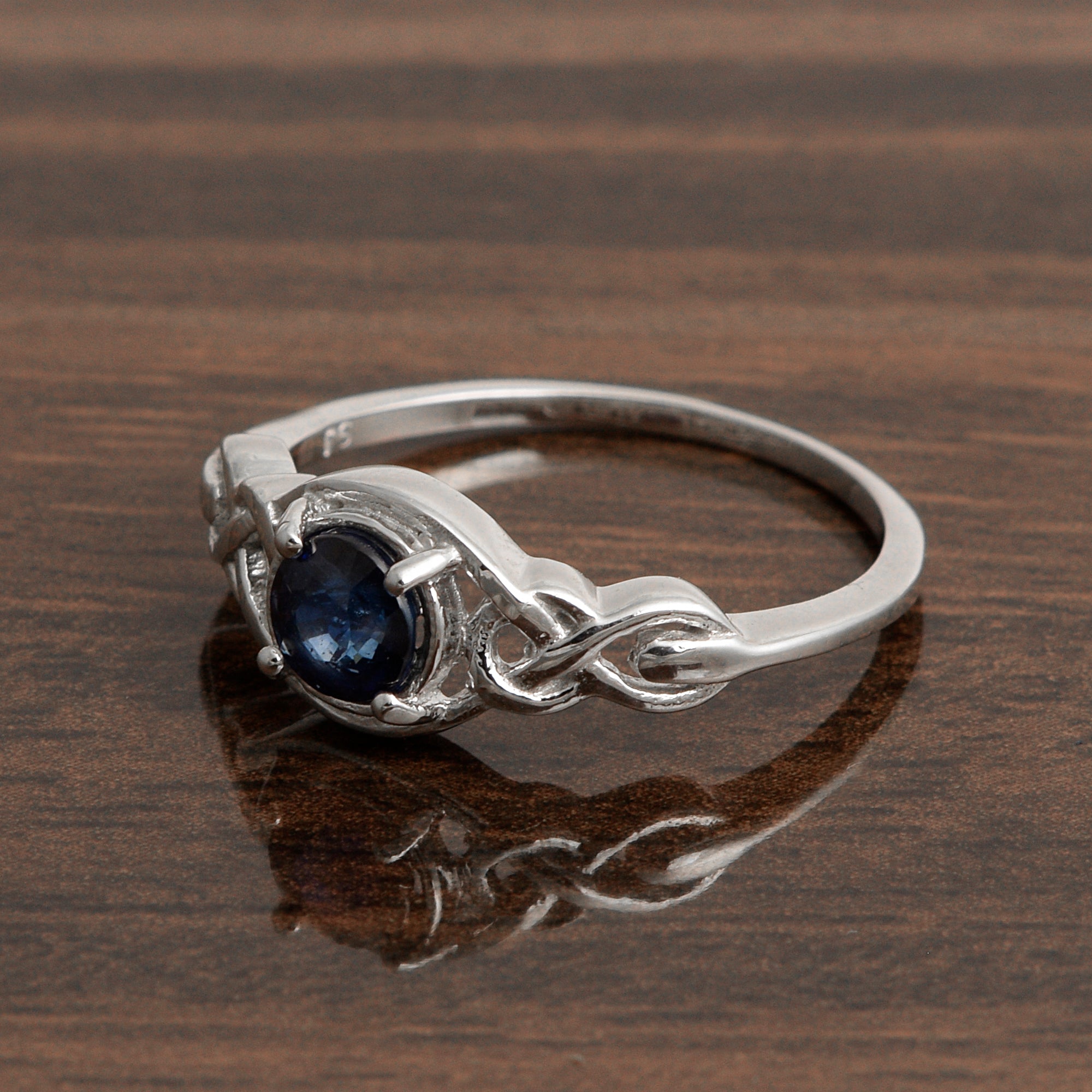 Stylish 925 Sterling Silver Round 6MM Blue Sapphire Women Love Wedding Ring - Kimaya INC