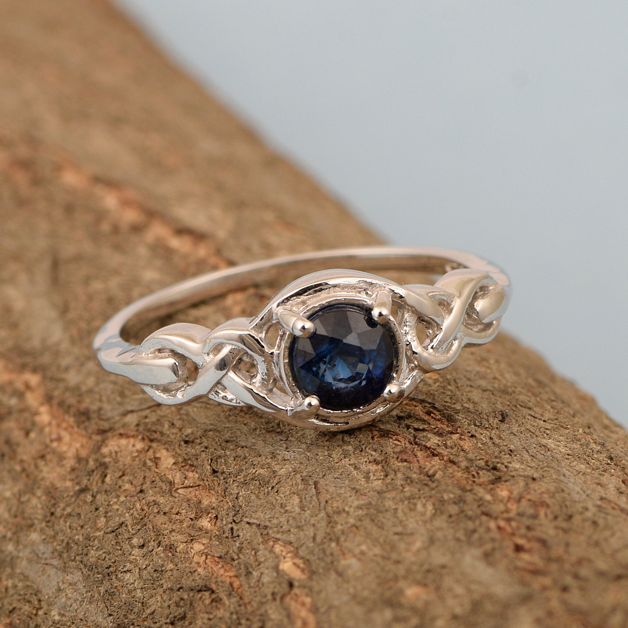 Stylish 925 Sterling Silver Round 6MM Blue Sapphire Women Love Wedding Ring - Kimaya INC