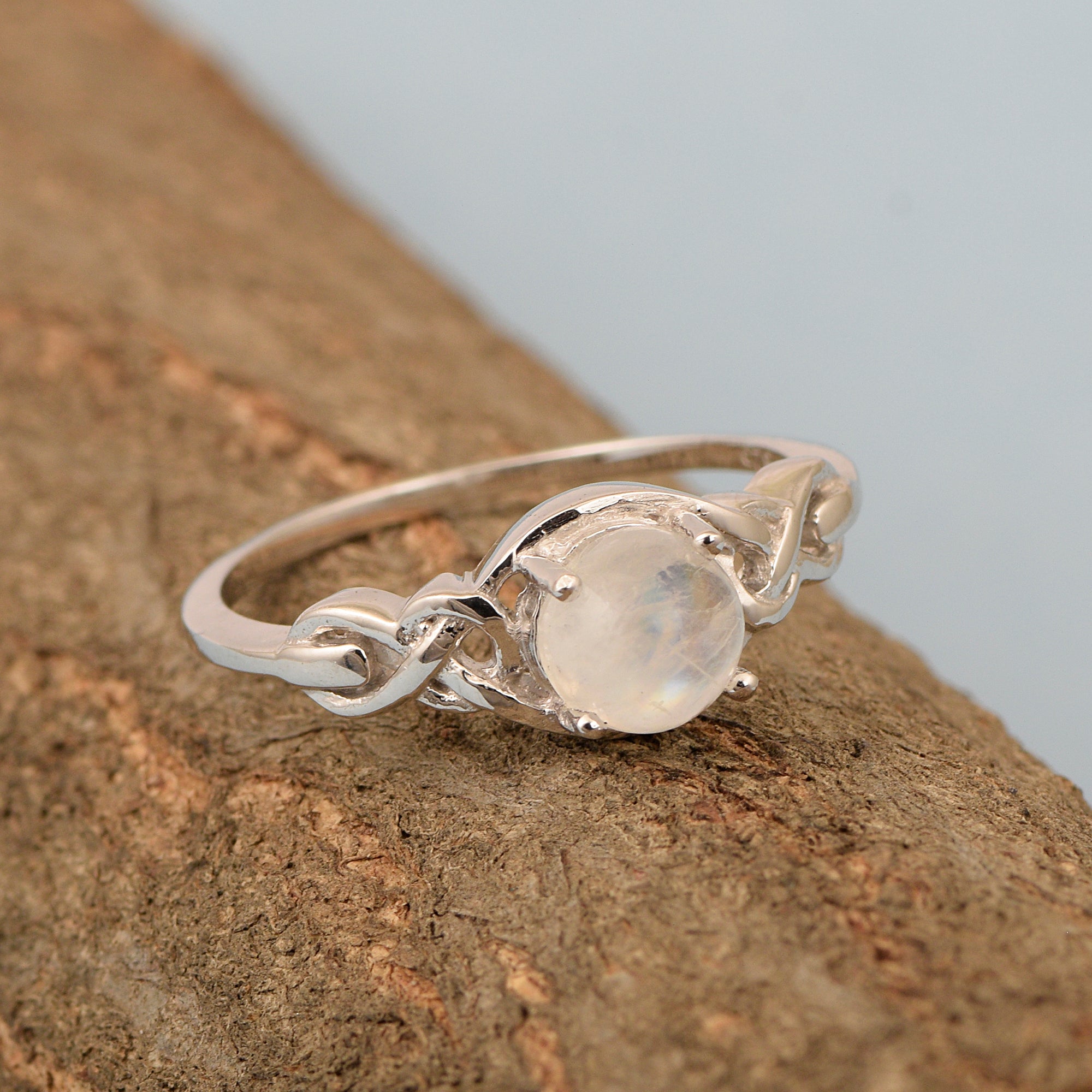 Stylish 925 Sterling Silver Round 6MM Moonstone Women Love Wedding Ring - Kimaya INC