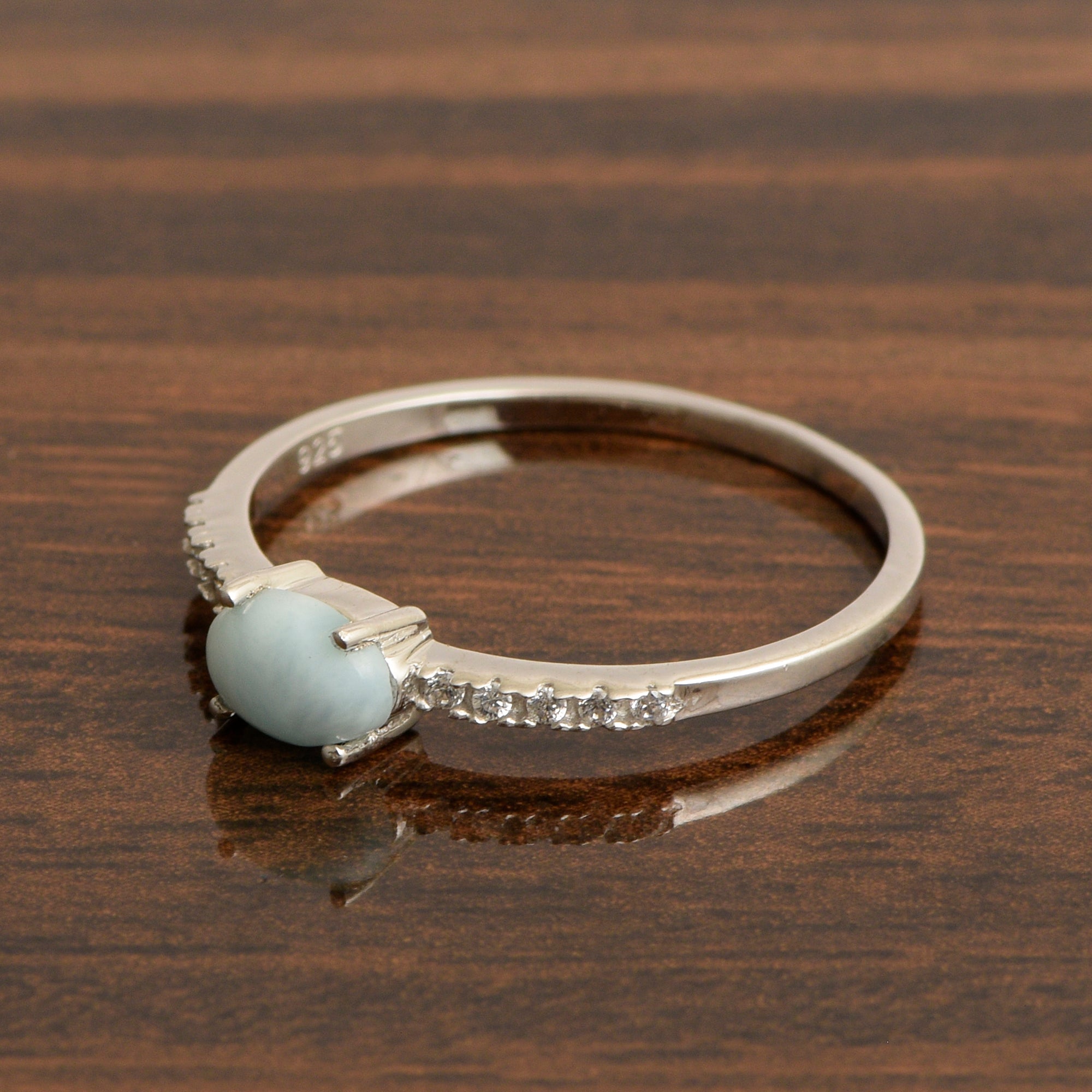 925 Sterling Silver Oval 0.65 Ctw Larimar Women Wedding Ring - Kimaya INC