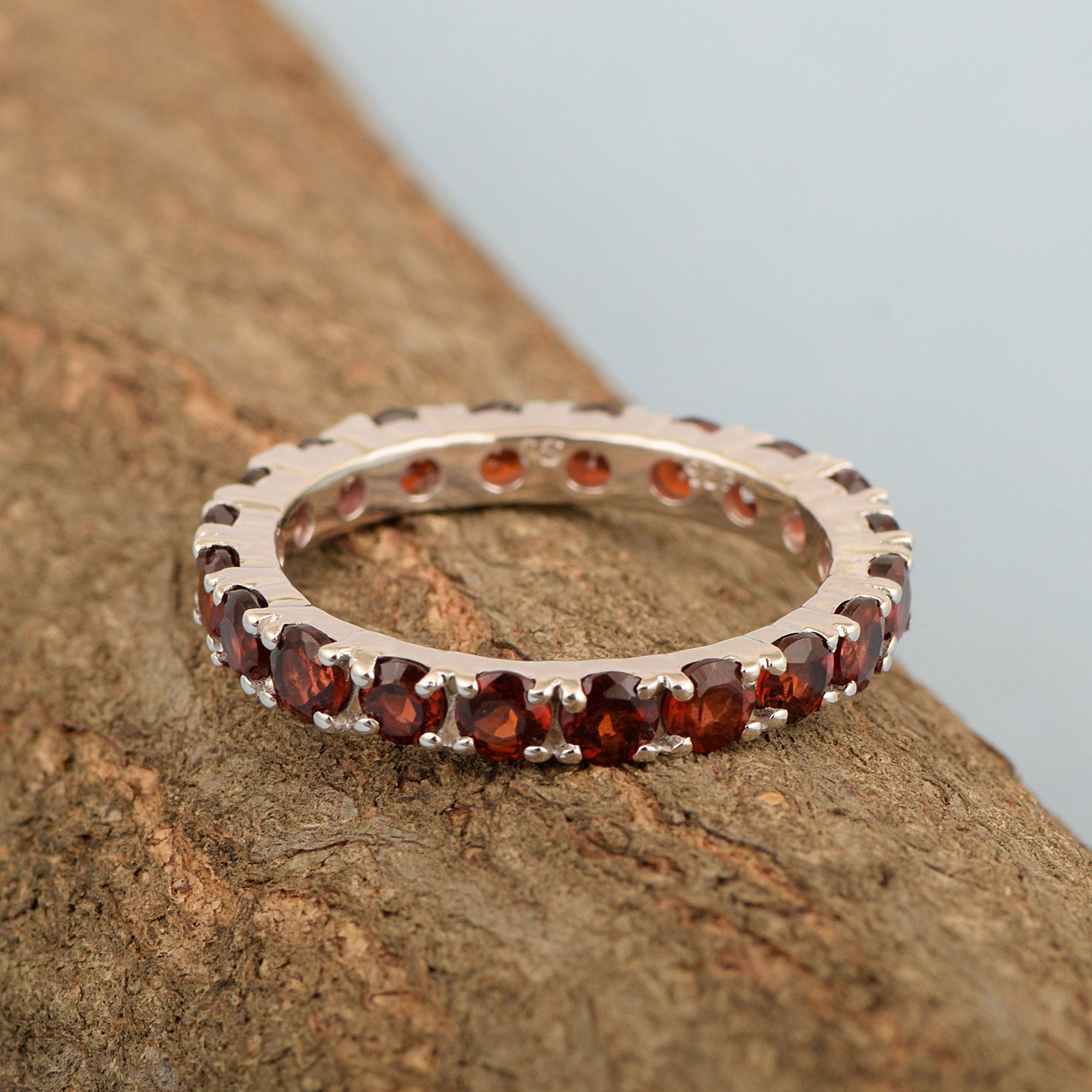 Full Eternity 2 Ctw Garnet Sterling Silver Women Stackable Ring - Kimaya INC