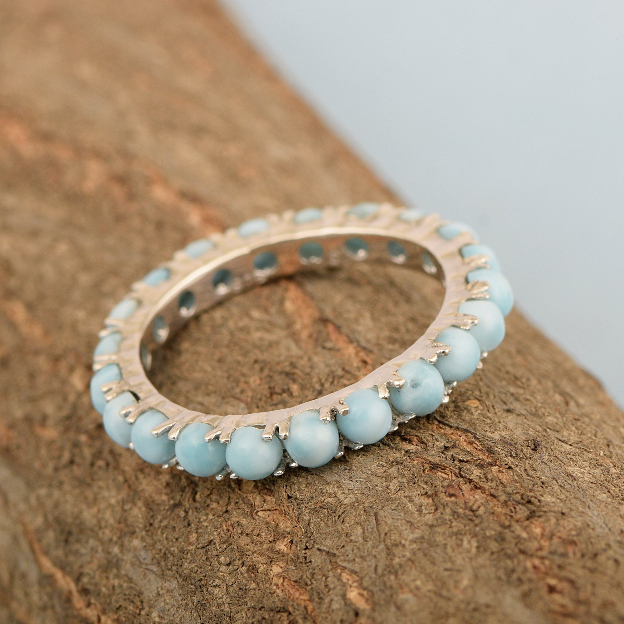 Full Eternity 2 Ctw Larimar Sterling Silver Women Stackable Ring - Kimaya INC