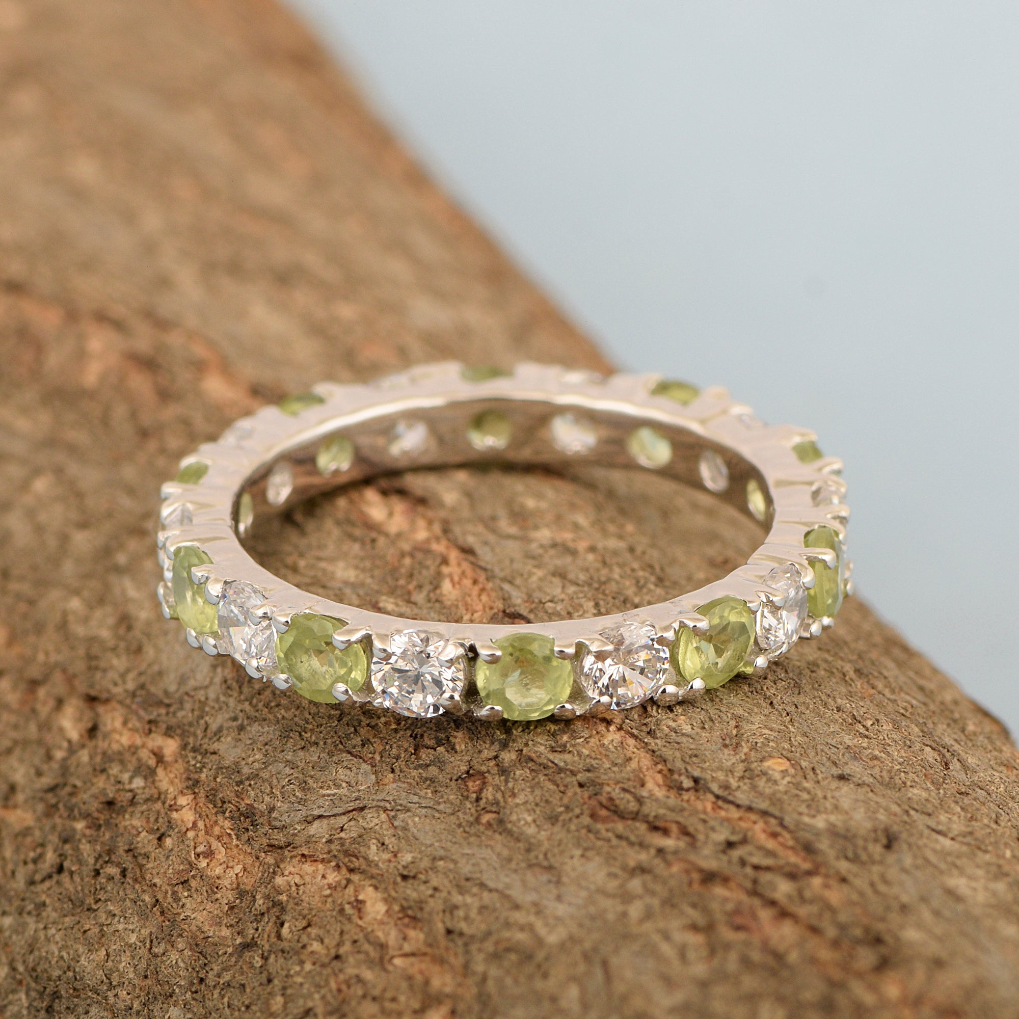 Full Eternity 2 Ctw Peridot Sterling Silver Women Stackable Ring - Kimaya INC