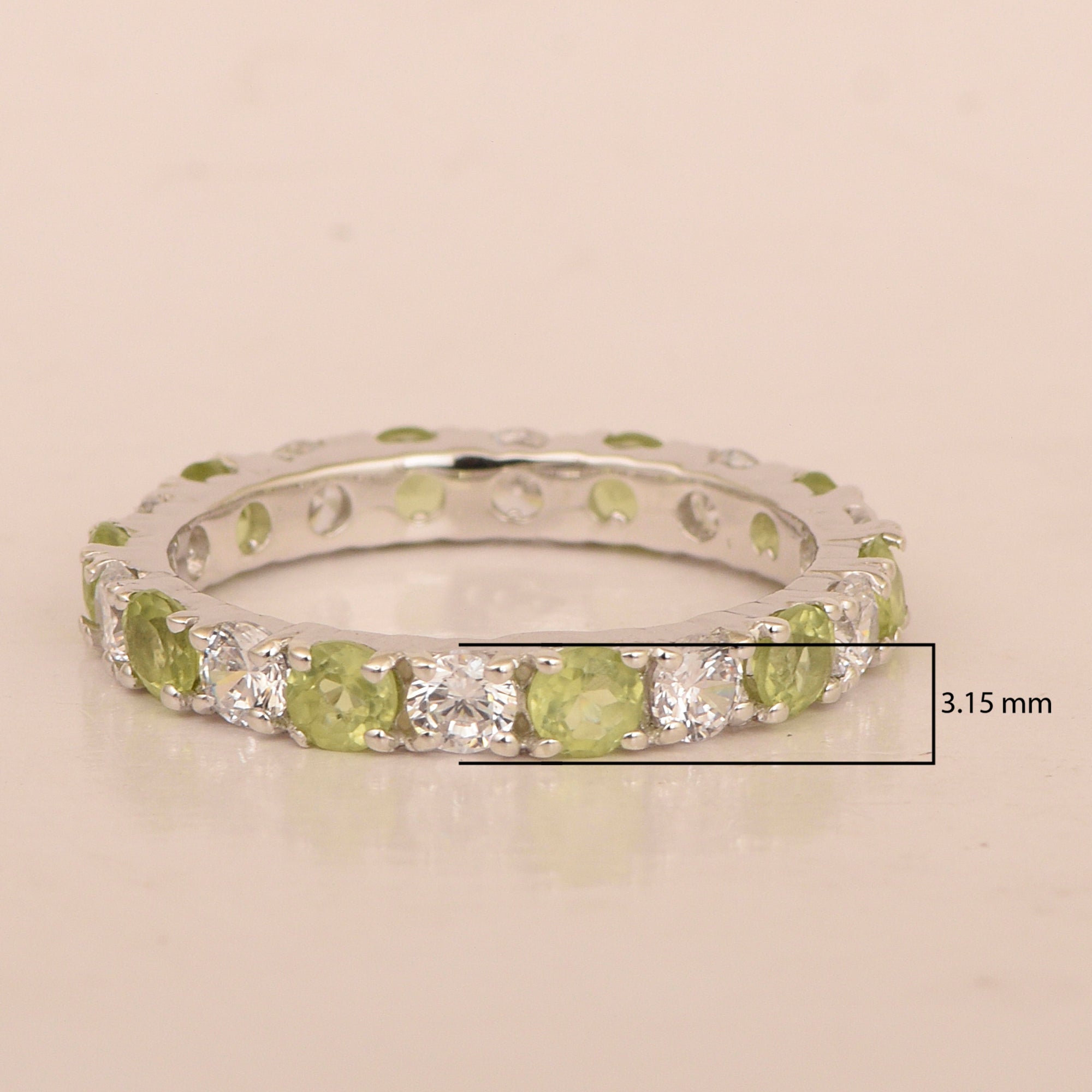 Full Eternity 2 Ctw Peridot Sterling Silver Women Stackable Ring - Kimaya INC
