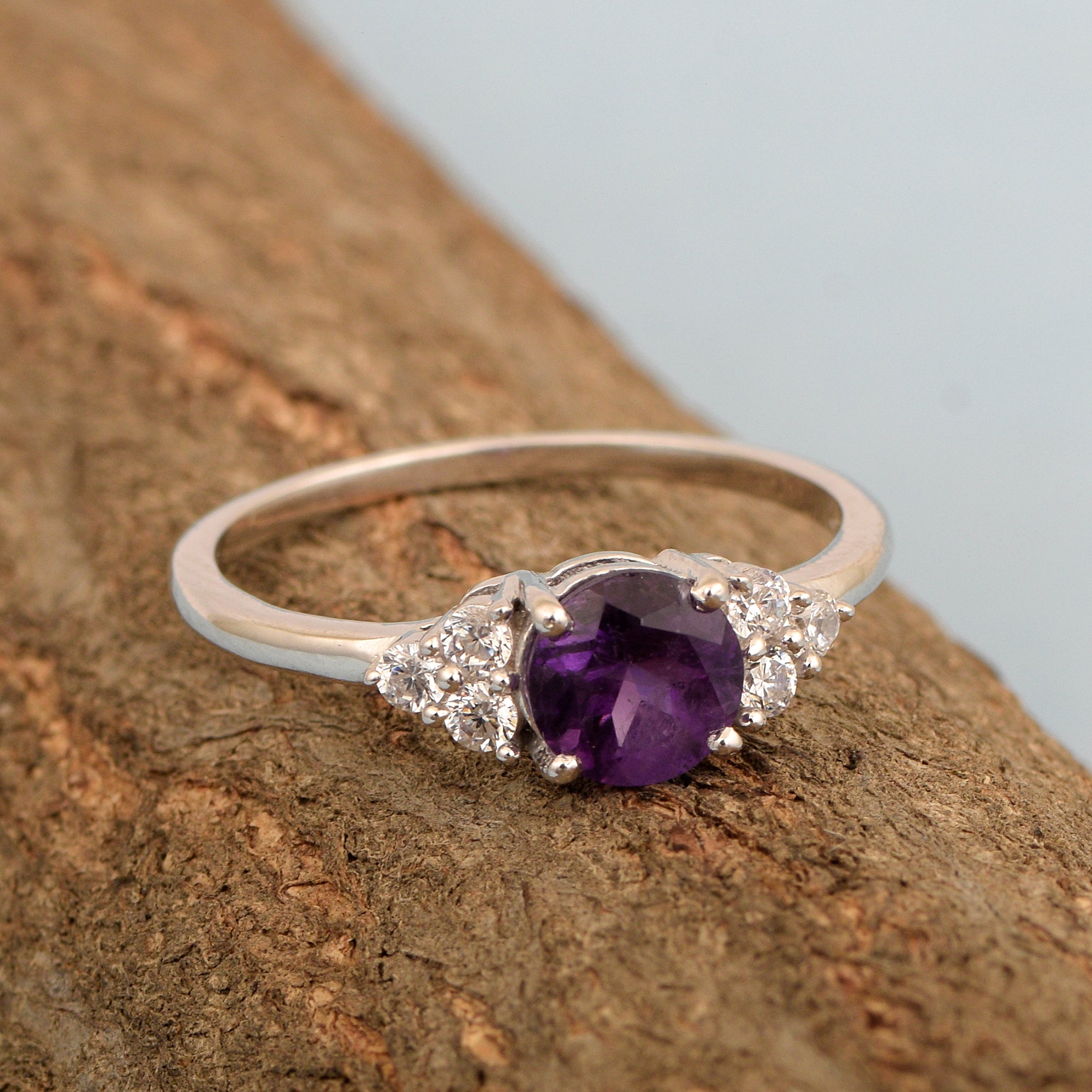 Solitaire Round 0.60 Ctw Amethyst Sterling Silver 925 Women Engagement Ring - Kimaya INC