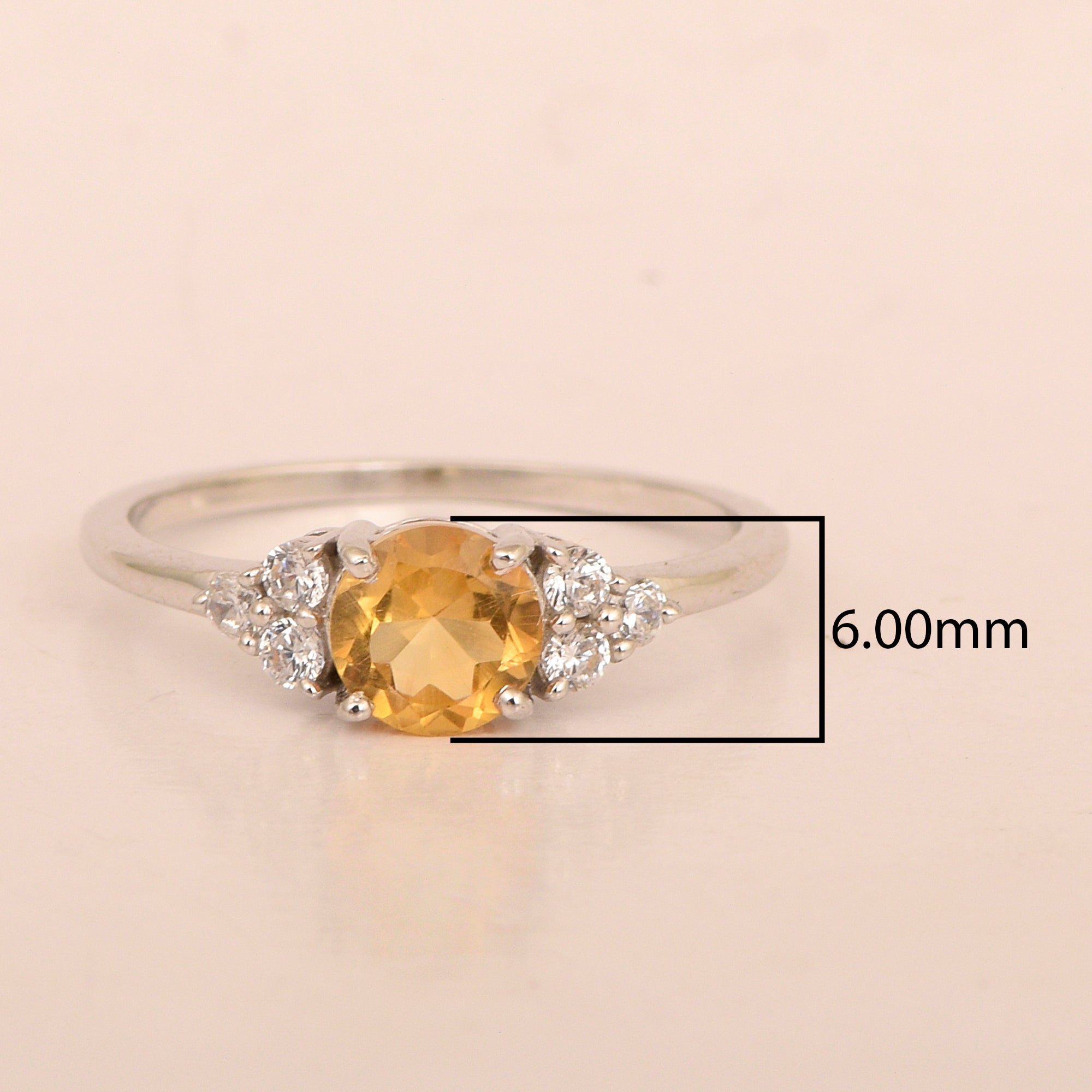 Solitaire Round 0.60 Ctw Citrine Sterling Silver 925 Women Engagement Ring - Kimaya INC