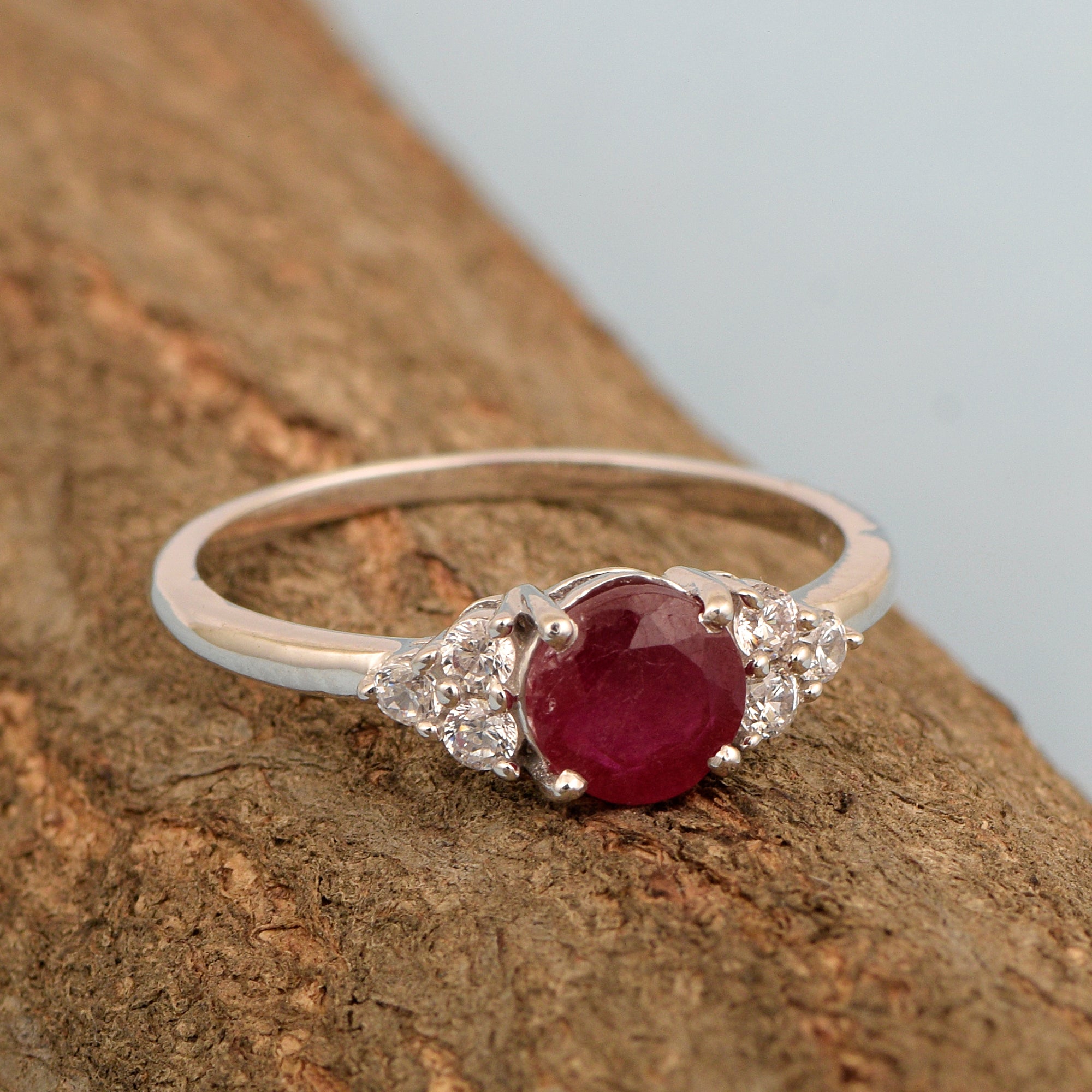 Solitaire Round 0.60 Ctw Ruby Sterling Silver 925 Women Engagement Ring - Kimaya INC