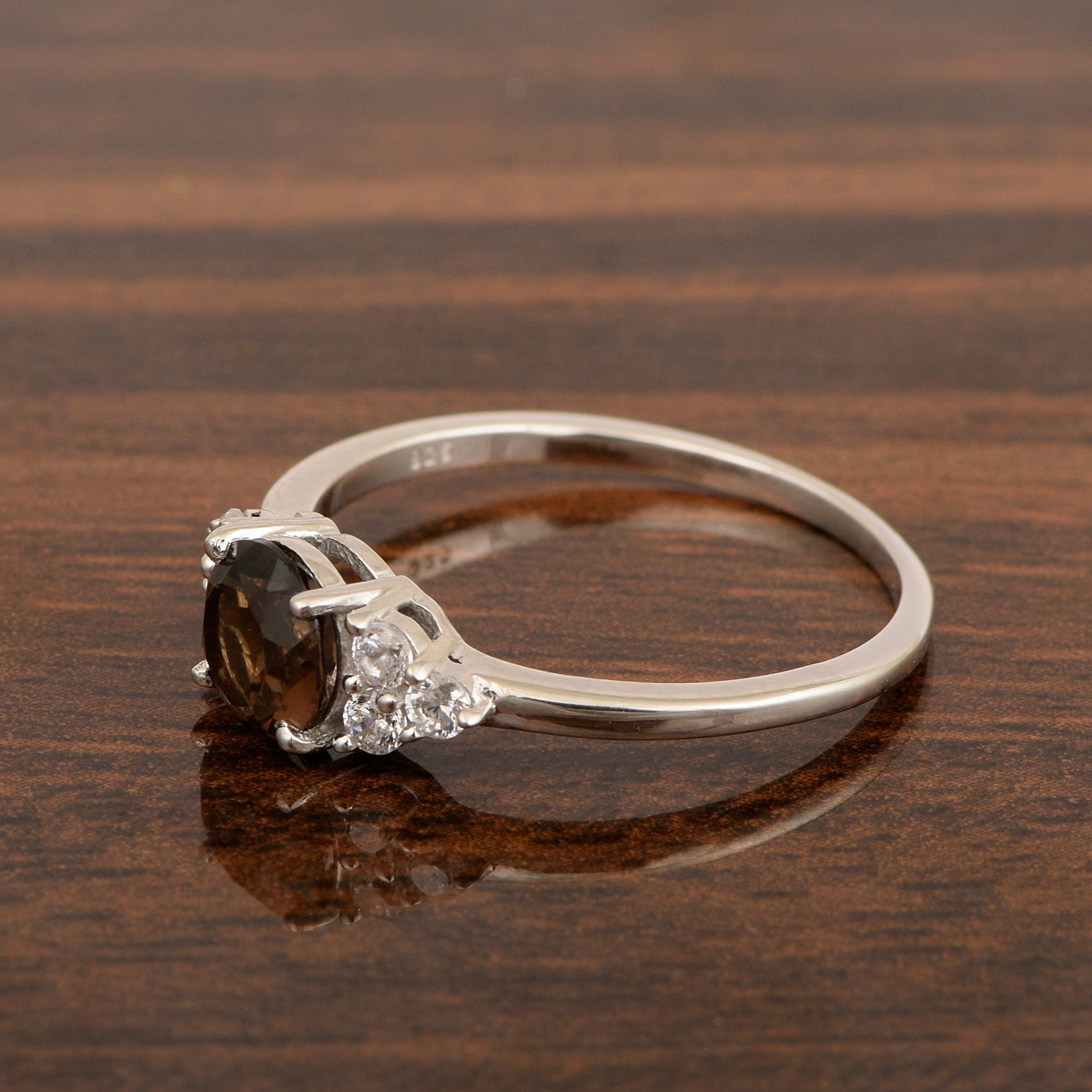 Solitaire Round 0.60 Ctw Smoky Quartz Sterling Silver 925 Women Engagement Ring - Kimaya INC