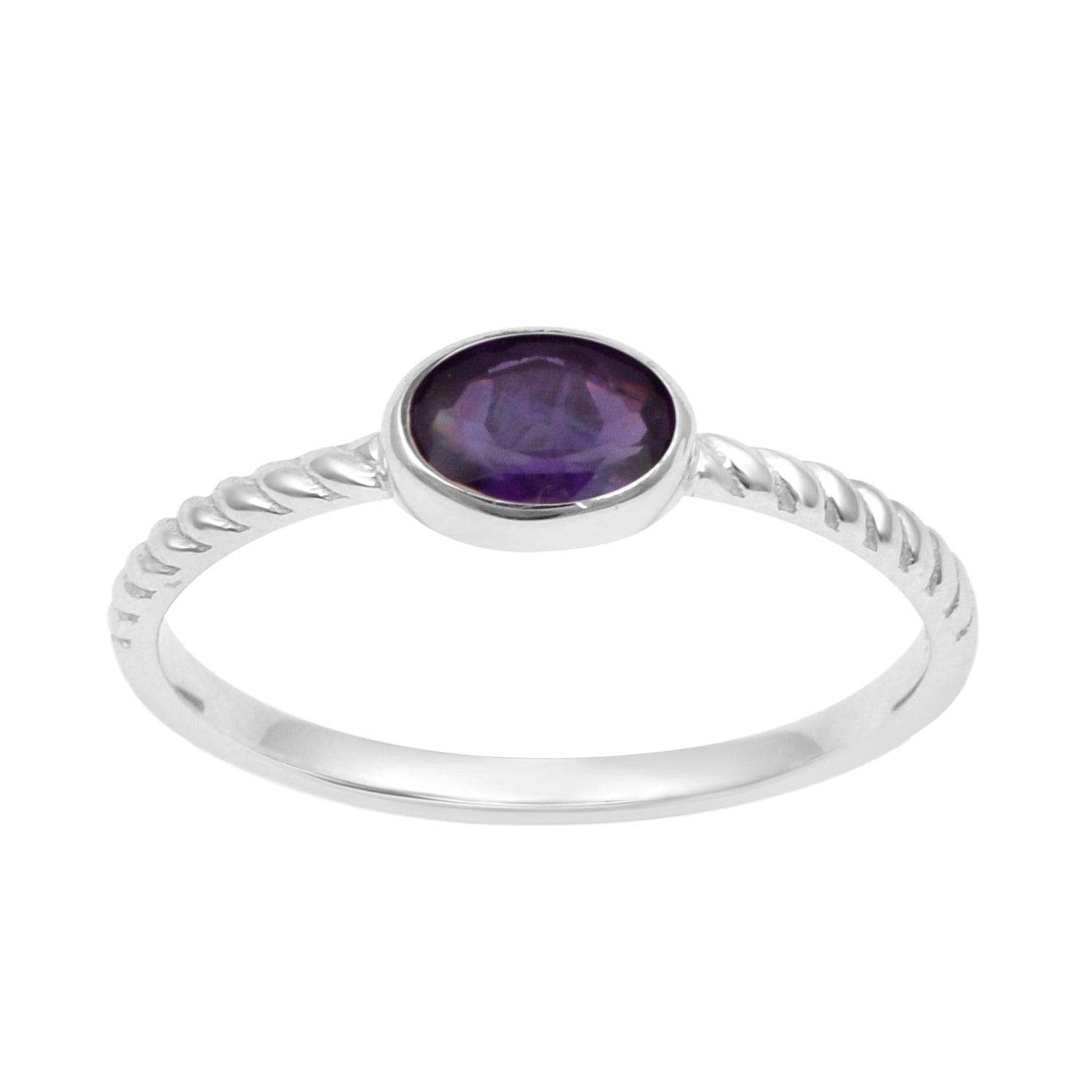 925 Sterling Silver Oval 0.35 Ctw Amethyst Stackable Ring - Kimaya INC