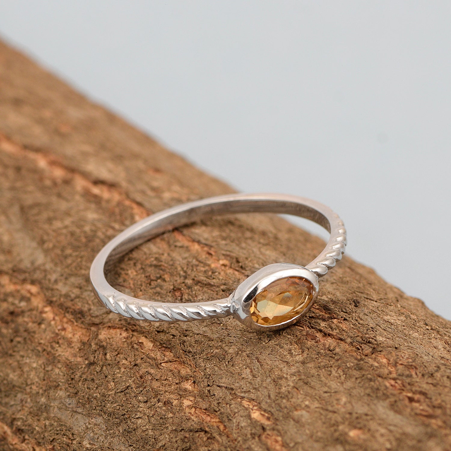 925 Sterling Silver Oval 0.35 Ctw Citrine Stackable Ring - Kimaya INC