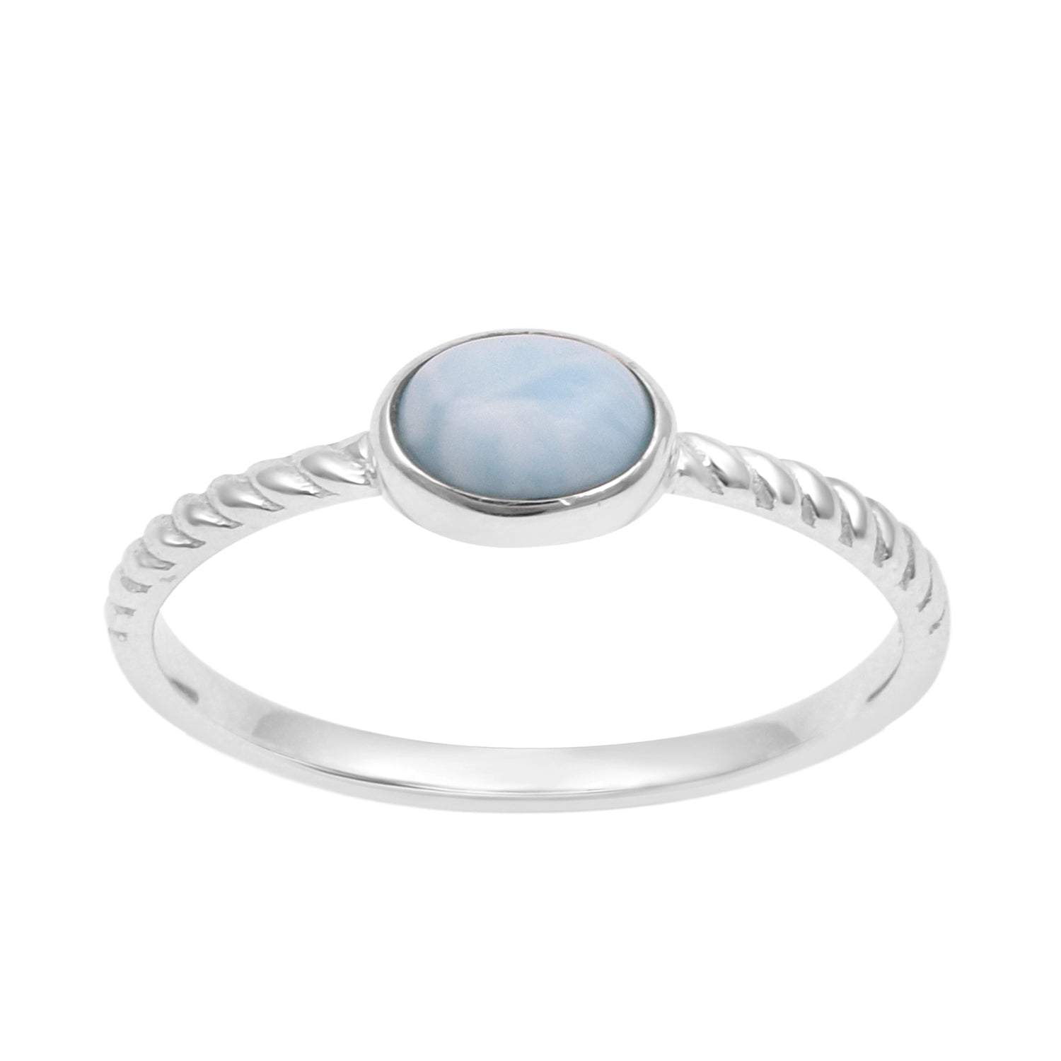 925 Sterling Silver Oval 0.35 Ctw Larimar Stackable Ring - Kimaya INC