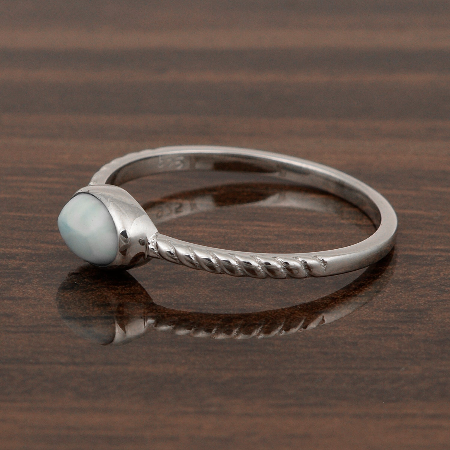 925 Sterling Silver Oval 0.35 Ctw Larimar Stackable Ring - Kimaya INC