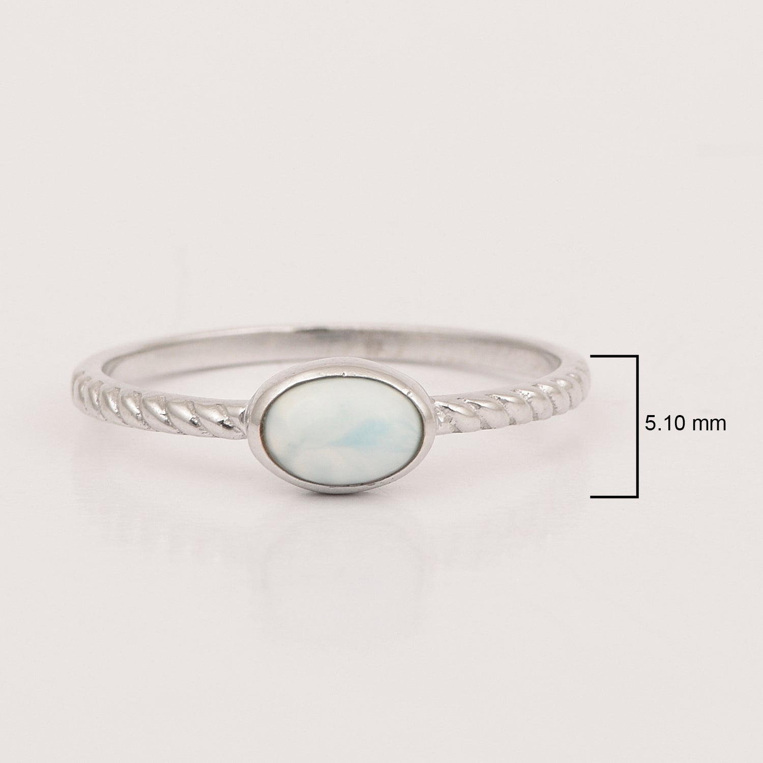 925 Sterling Silver Oval 0.35 Ctw Larimar Stackable Ring - Kimaya INC