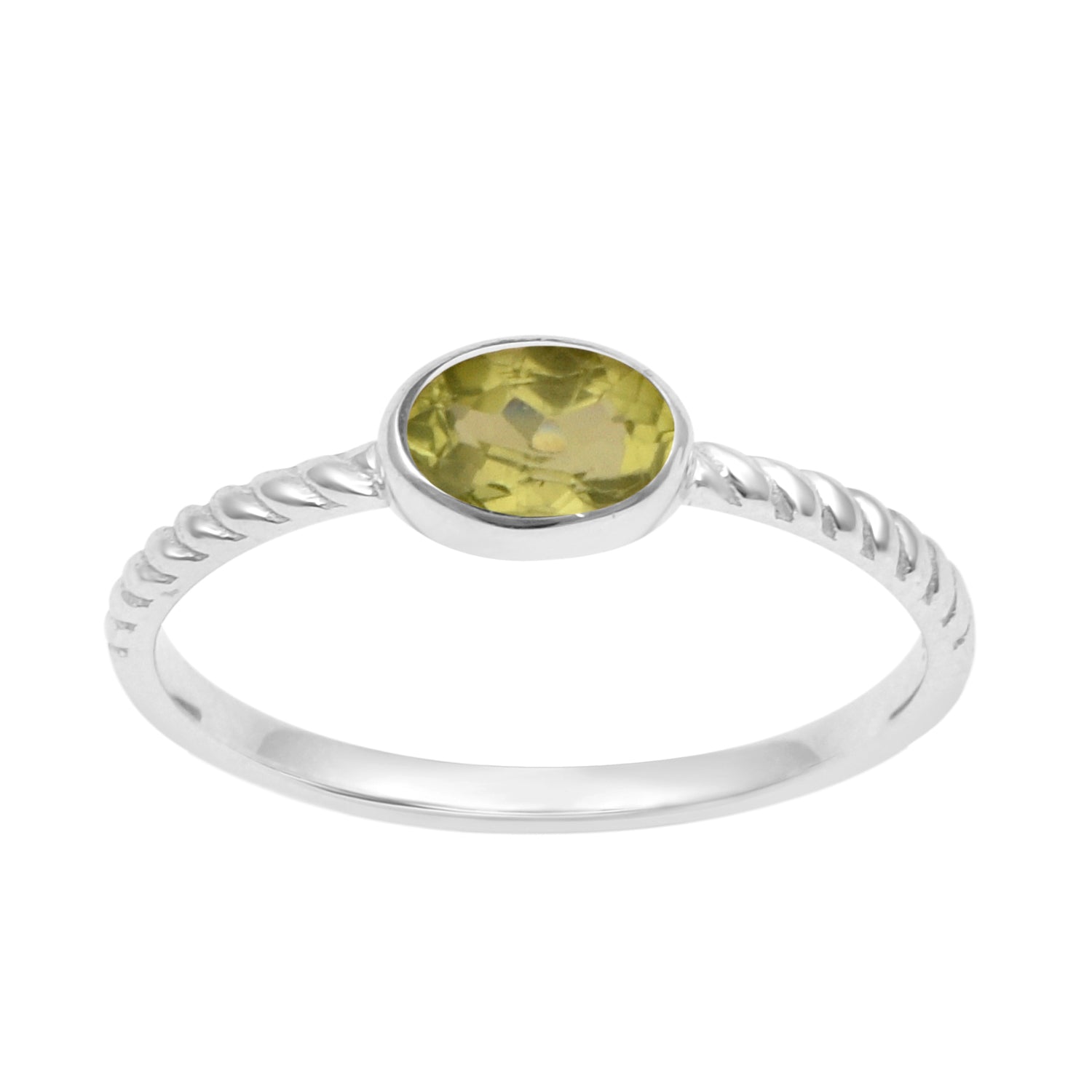 925 Sterling Silver Oval 0.35 Ctw Peridot Stackable Ring - Kimaya INC