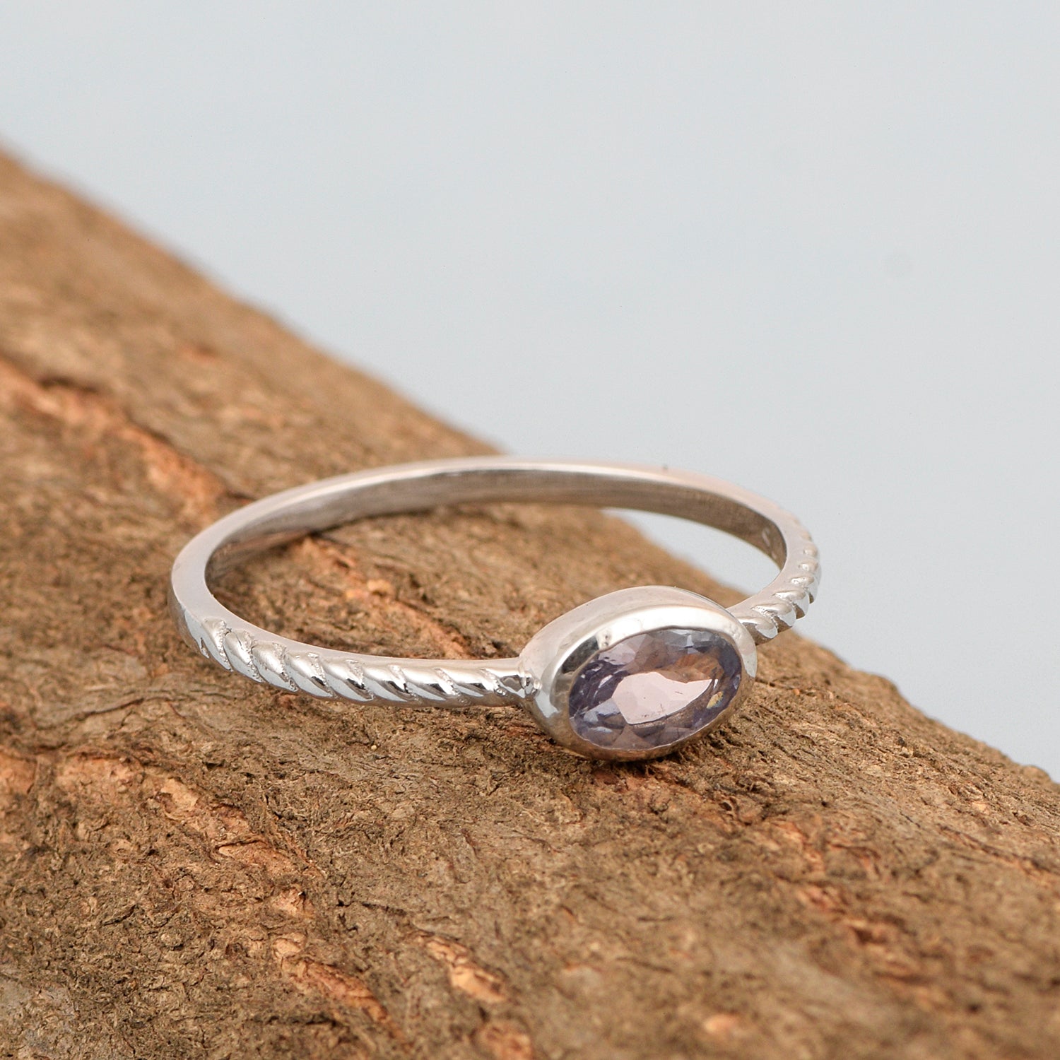 925 Sterling Silver Oval 0.35 Ctw Tanzanite Stackable Ring - Kimaya INC