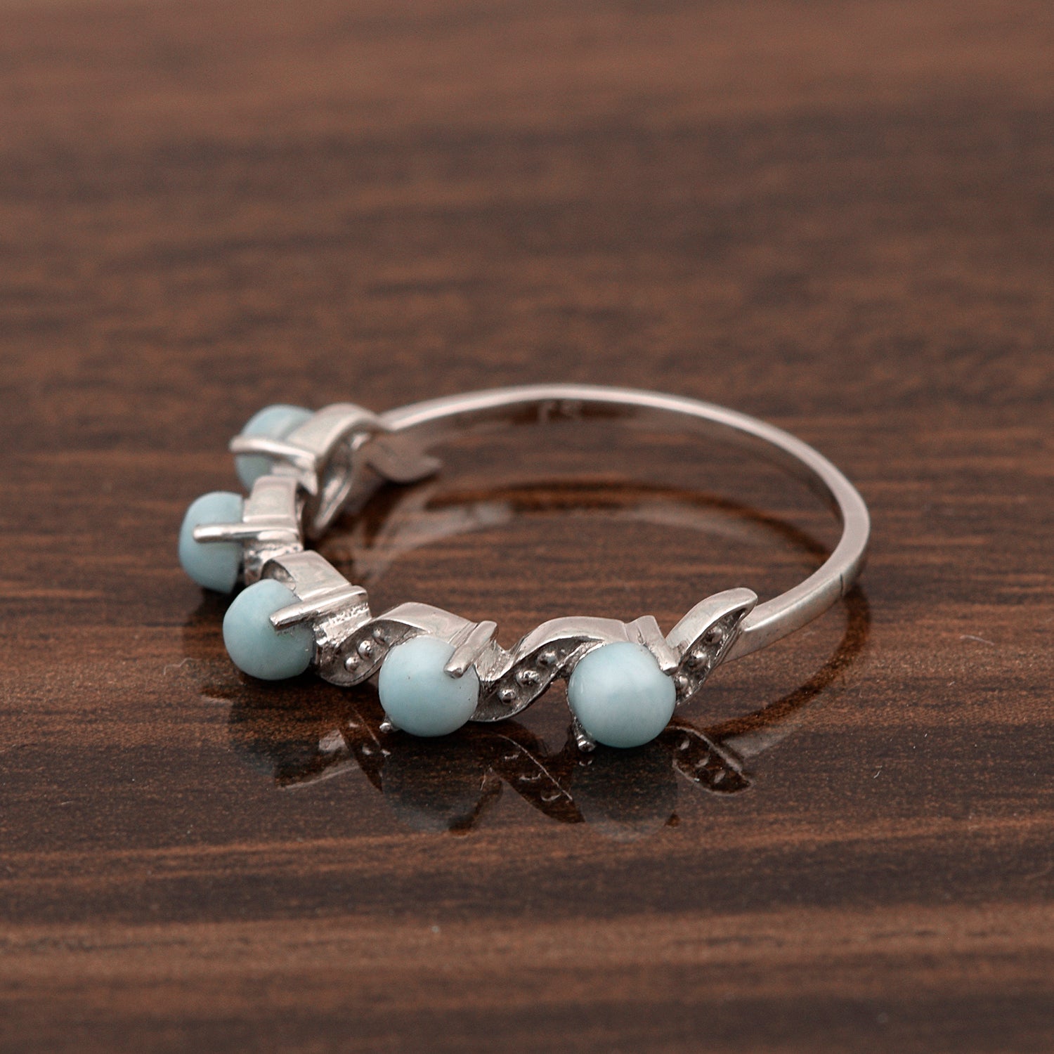 0.65 Ctw Round Larimar 925 Sterling Silver Half Eternity Women Ring - Kimaya INC