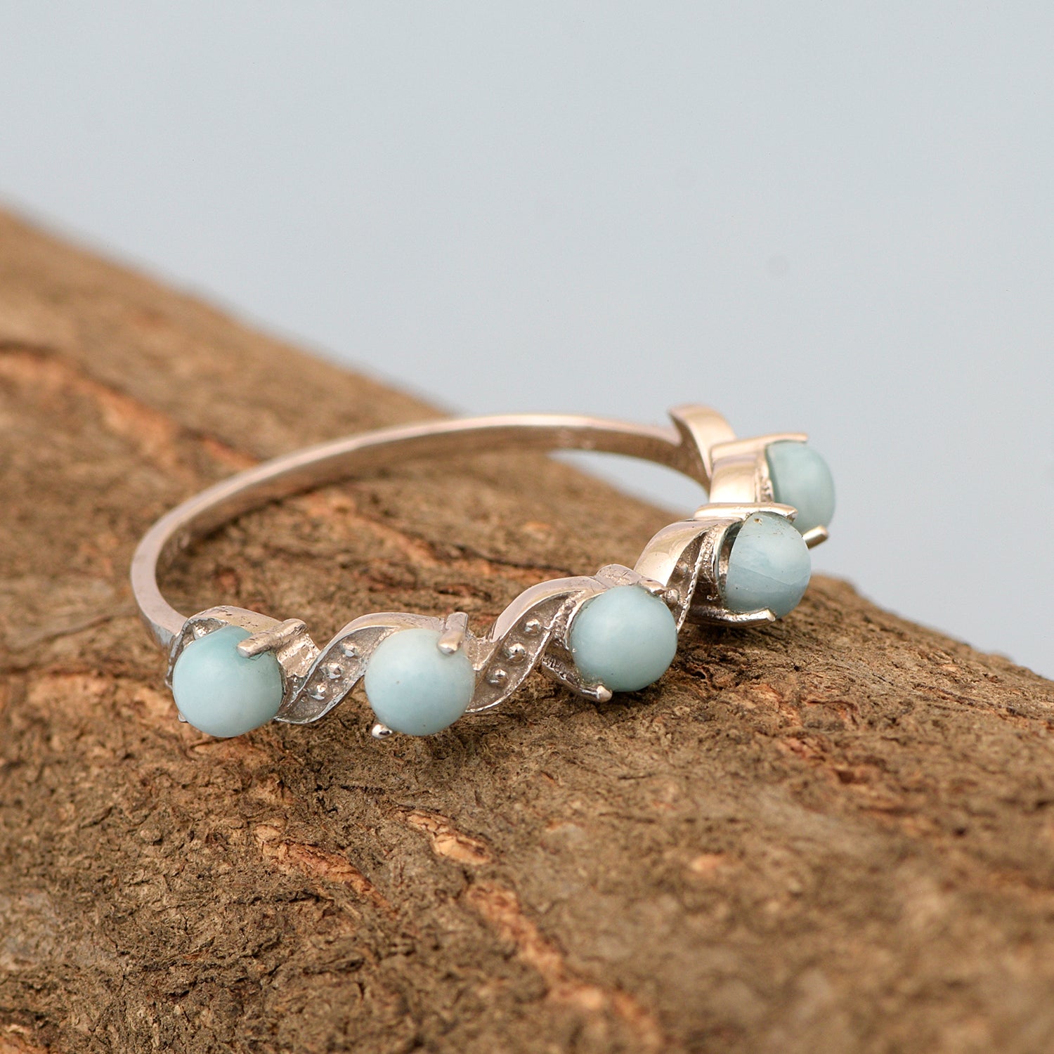 0.65 Ctw Round Larimar 925 Sterling Silver Half Eternity Women Ring - Kimaya INC