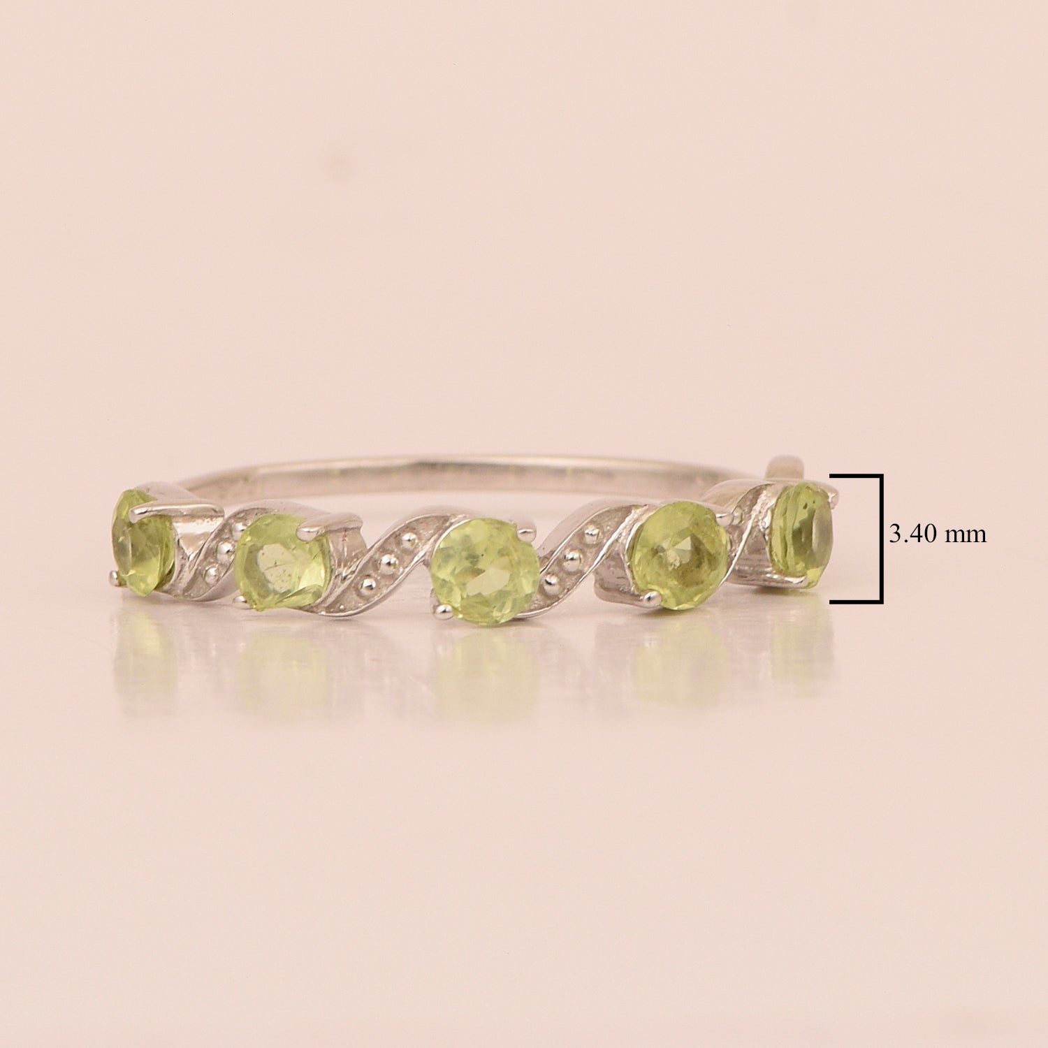 0.65 Ctw Round Peridot 925 Sterling Silver Half Eternity Women Ring - Kimaya INC