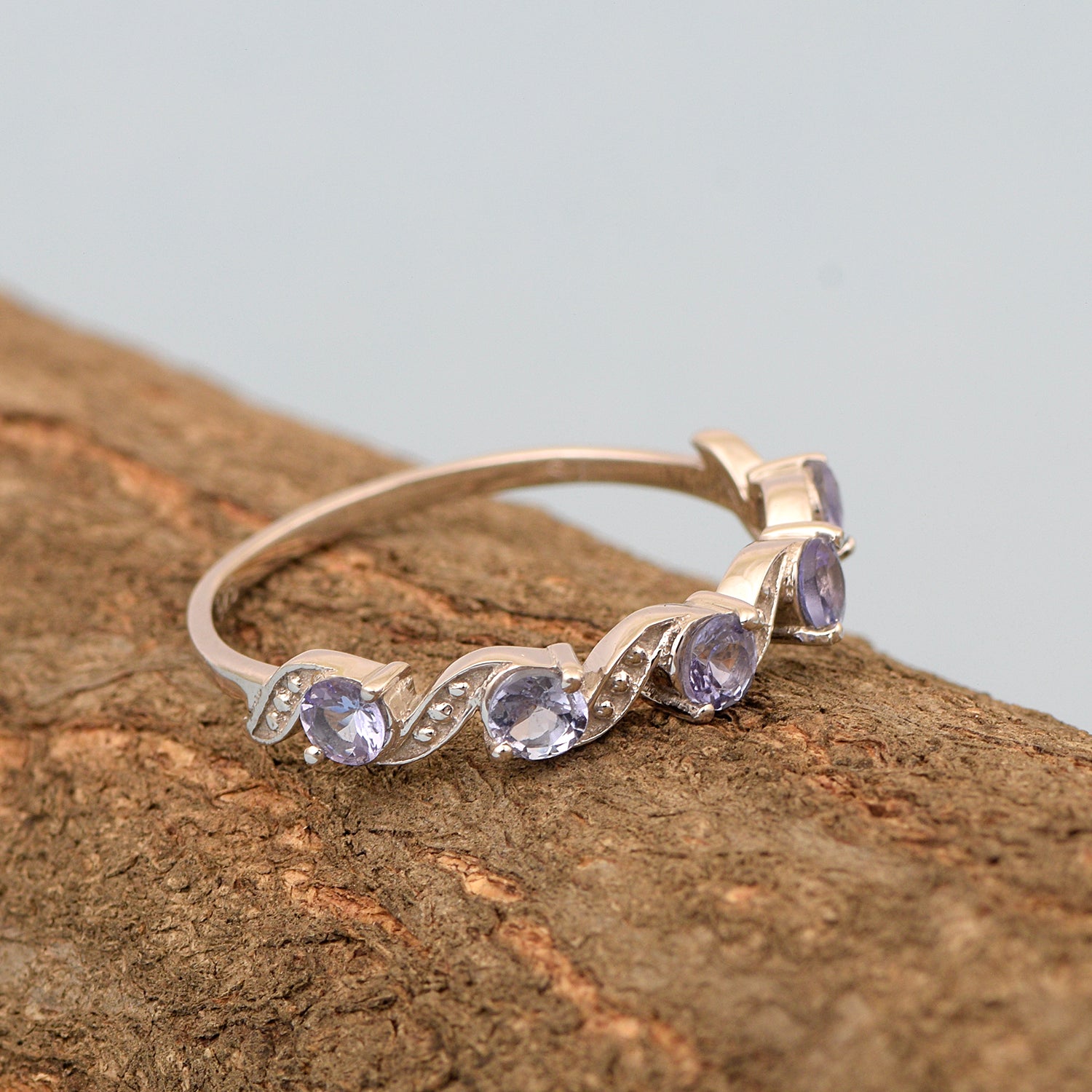 0.65 Ctw Round Tanzanite 925 Sterling Silver Half Eternity Women Ring - Kimaya INC