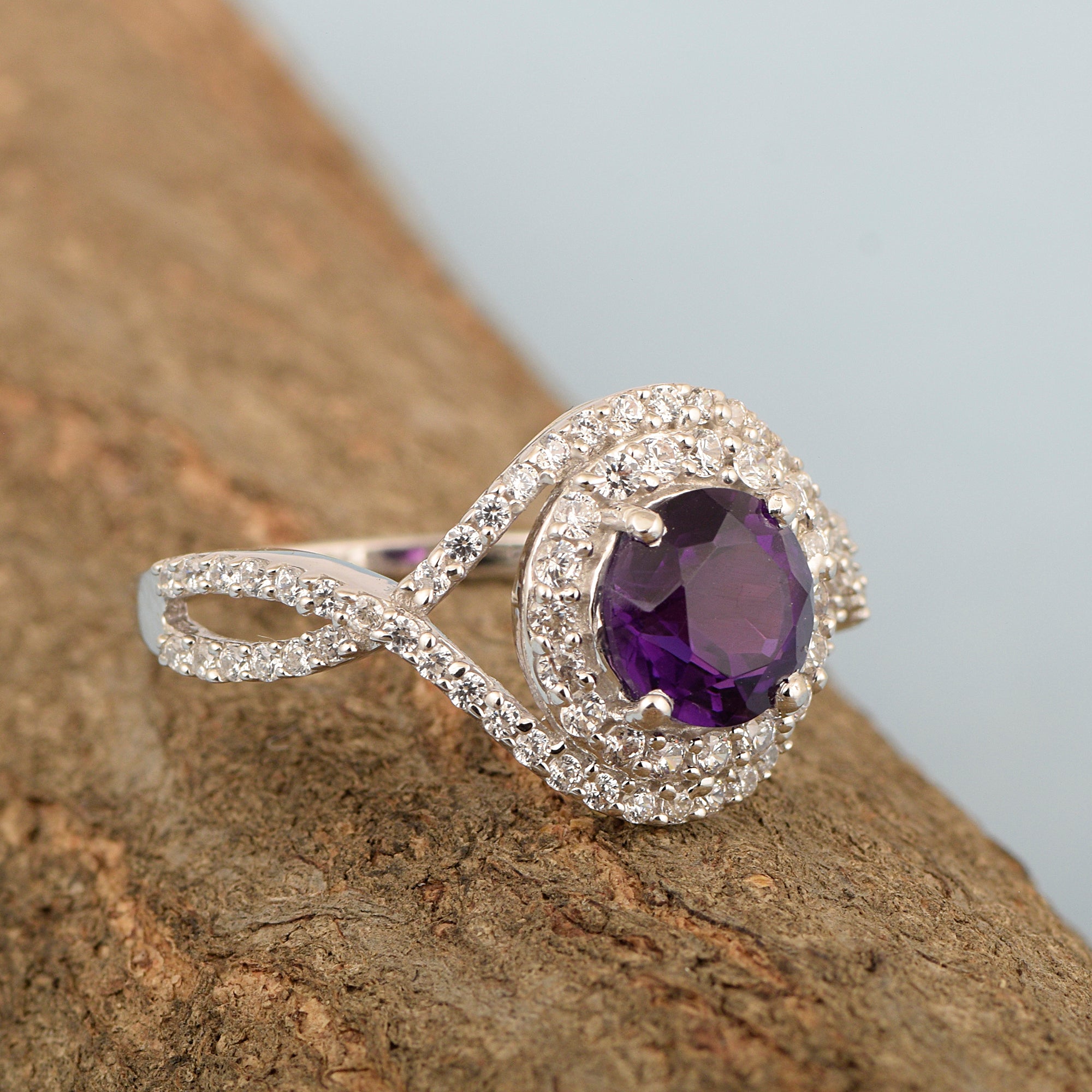 925 Sterling Silver 1.50 Ctw Amethyst Women Wedding Rings - Kimaya INC