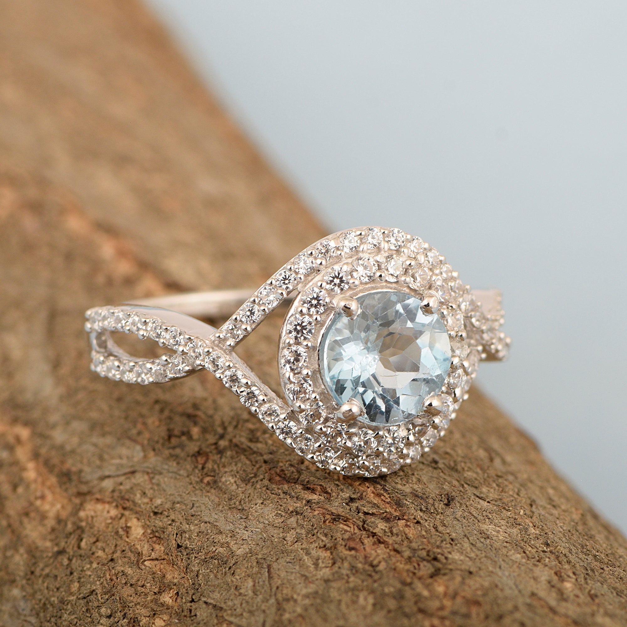 925 Sterling Silver 1.50 Ctw Aquamarine Women Wedding Rings - Kimaya INC