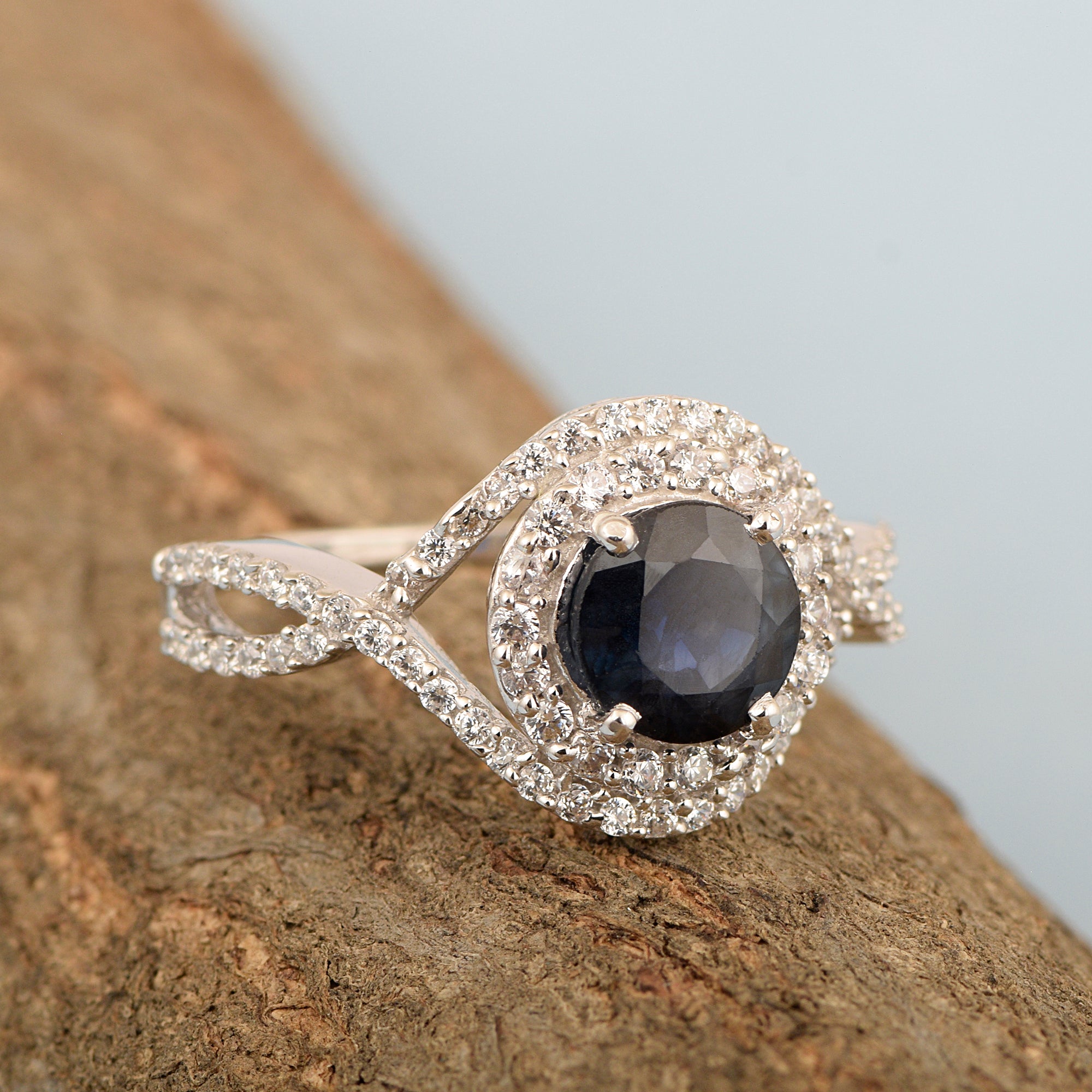 925 Sterling Silver 1.50 Ctw Blue Sapphire Women Wedding Rings - Kimaya INC