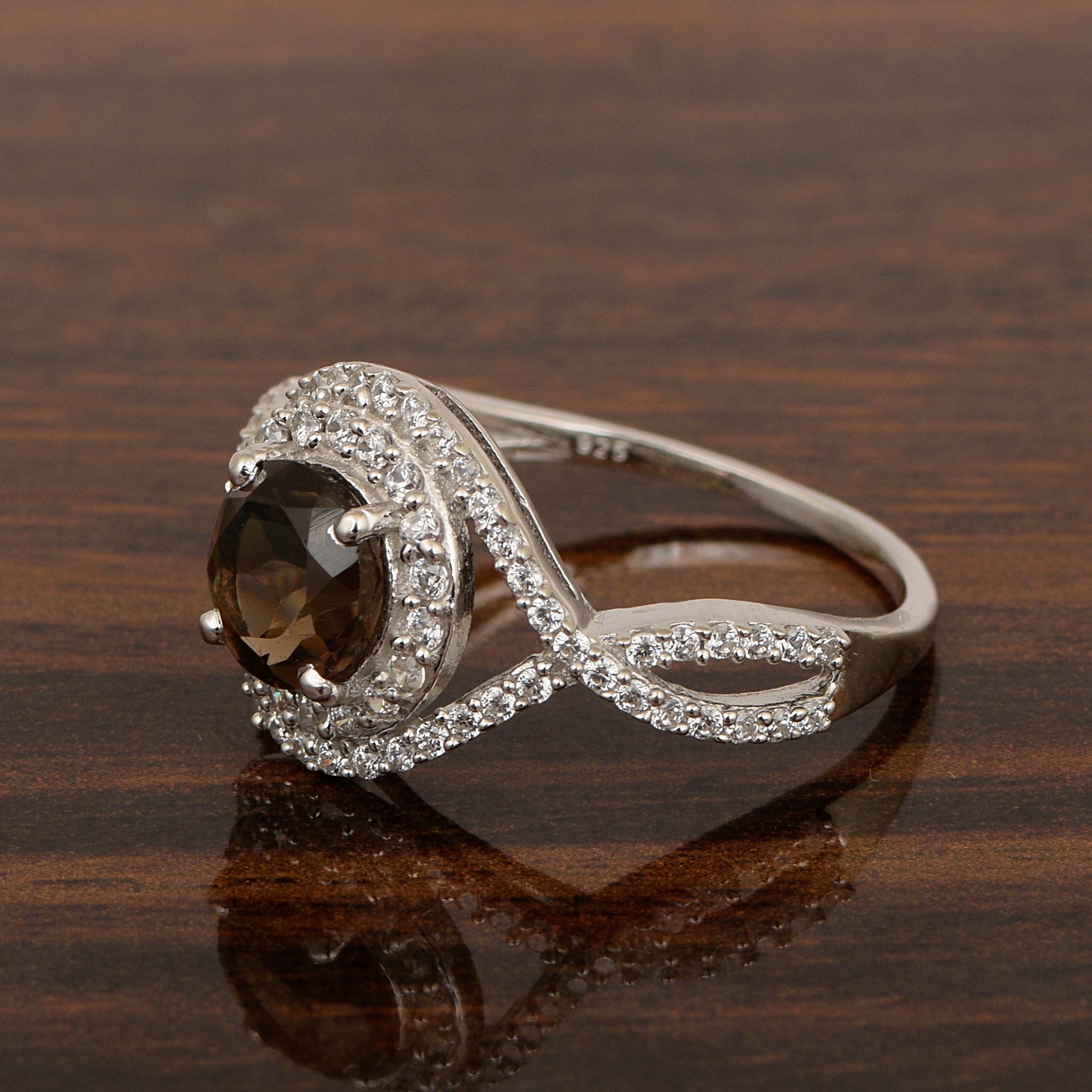 925 Sterling Silver 1.50 Ctw Smoky Quartz Women Wedding Rings - Kimaya INC