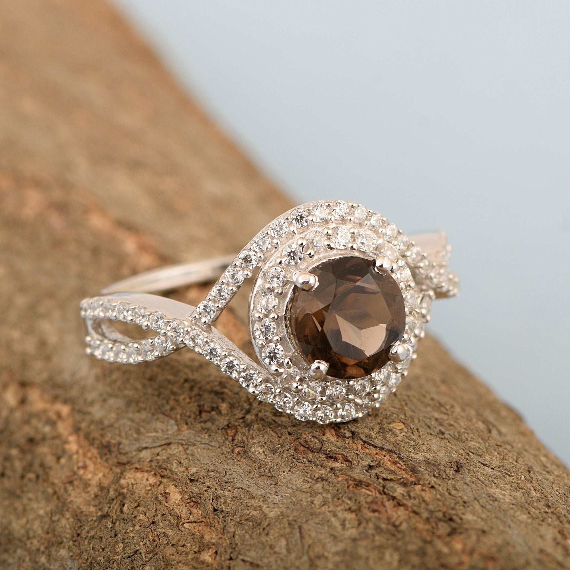 925 Sterling Silver 1.50 Ctw Smoky Quartz Women Wedding Rings - Kimaya INC