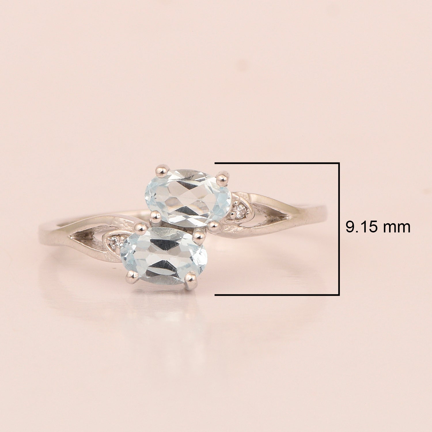 0.90 Ctw Oval Aquamarine 925 Sterling Silver Dual Stone Stackable Women Ring - Kimaya INC