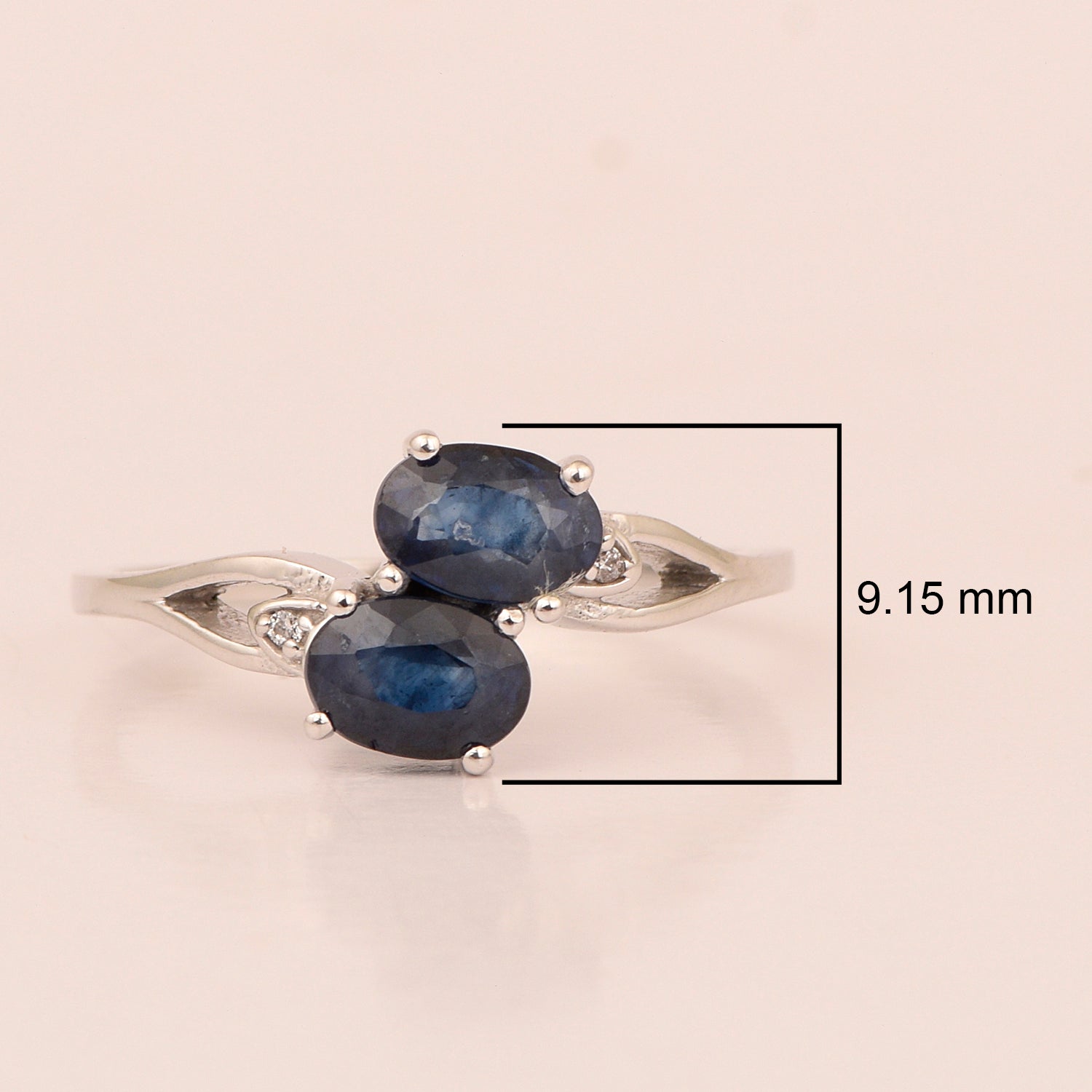 0.90 Ctw Oval Blue Sapphire 925 Sterling Silver Dual Stone Stackable Women Ring - Kimaya INC