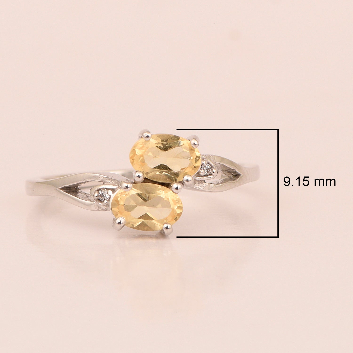 0.90 Ctw Oval Citrine 925 Sterling Silver Dual Stone Stackable Women Ring - Kimaya INC