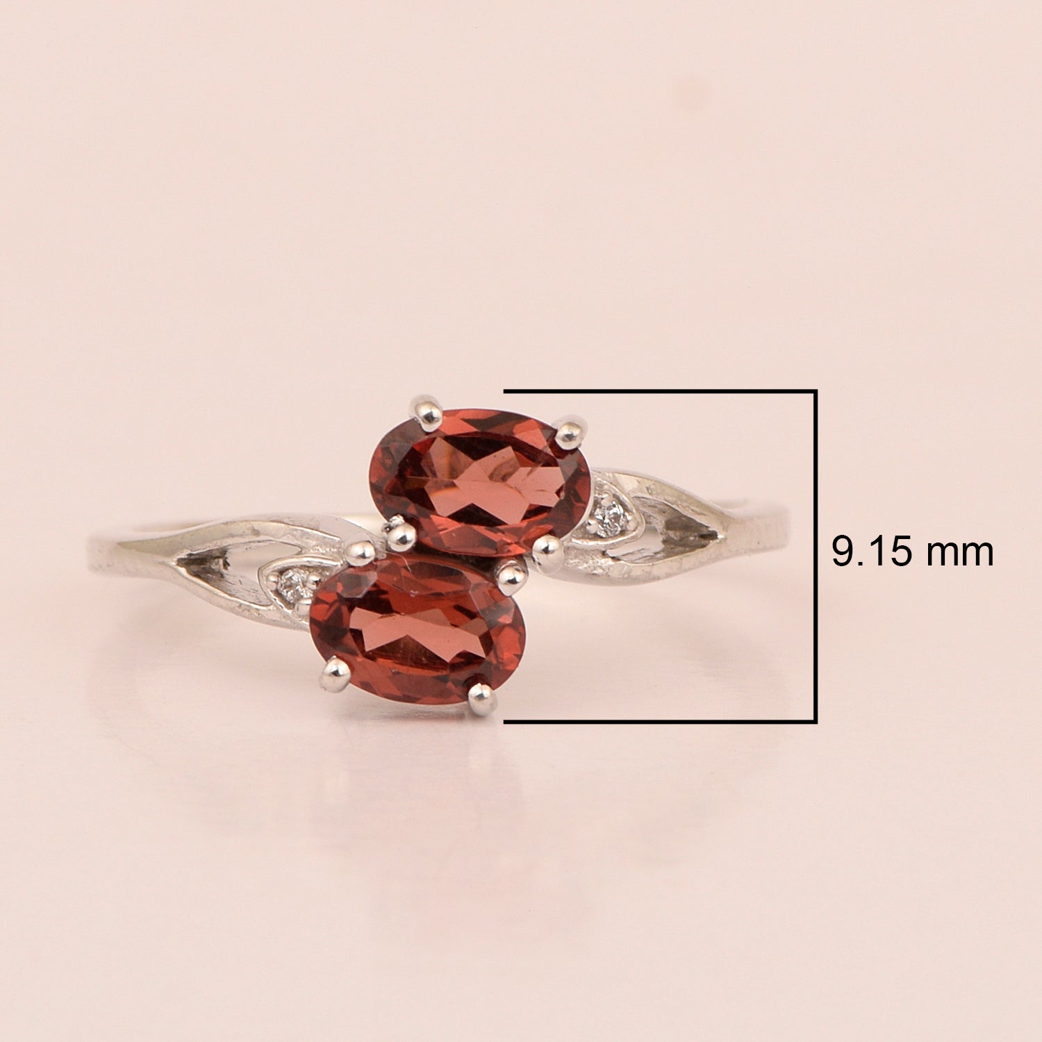0.90 Ctw Oval Garnet 925 Sterling Silver Dual Stone Stackable Women Ring - Kimaya INC