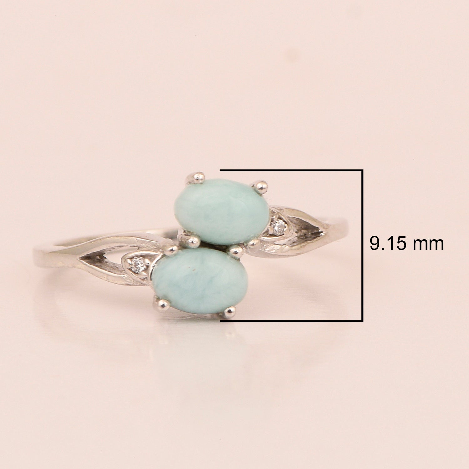 0.90 Ctw Oval Larimar 925 Sterling Silver Dual Stone Stackable Women Ring - Kimaya INC