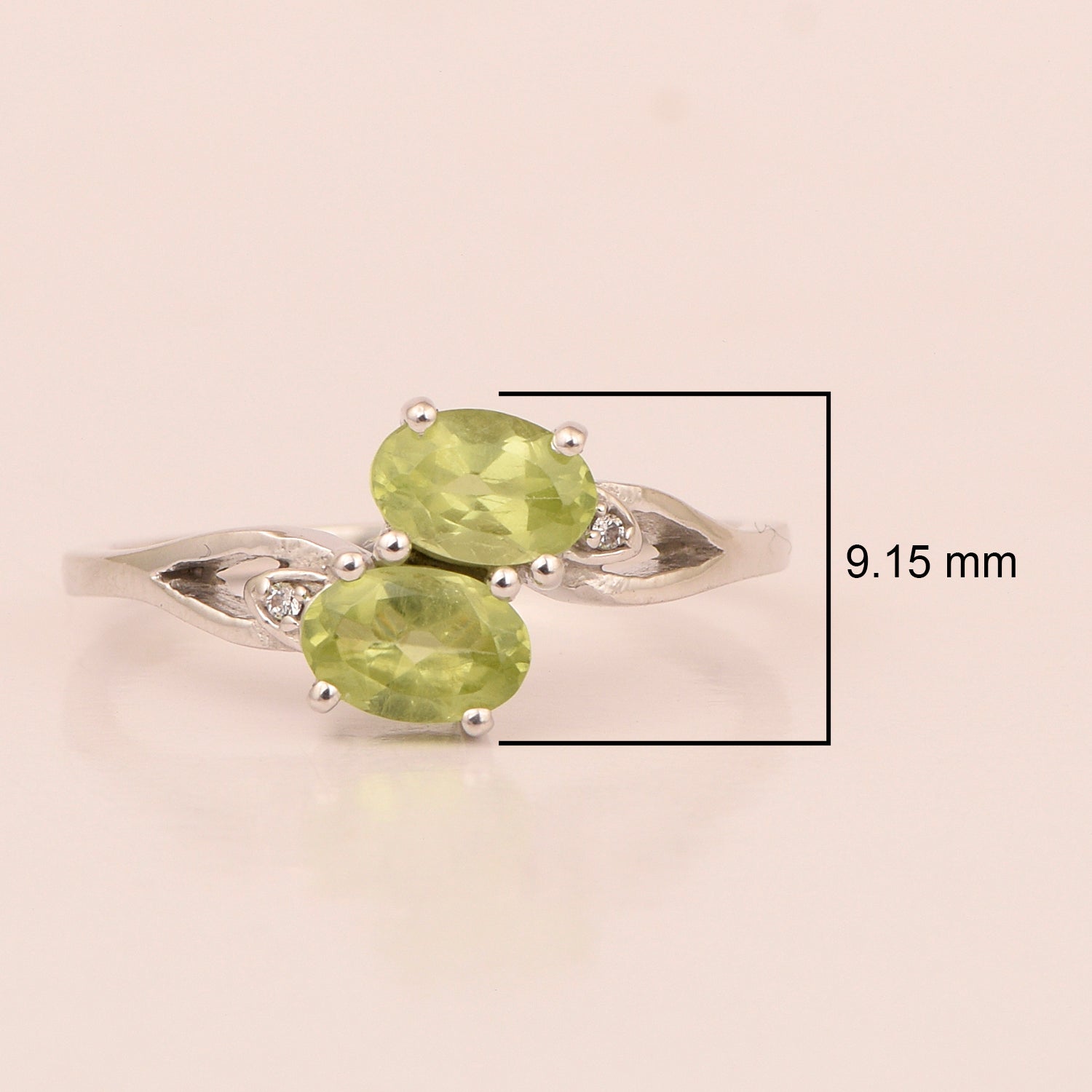 0.90 Ctw Oval Peridot 925 Sterling Silver Dual Stone Stackable Women Ring - Kimaya INC