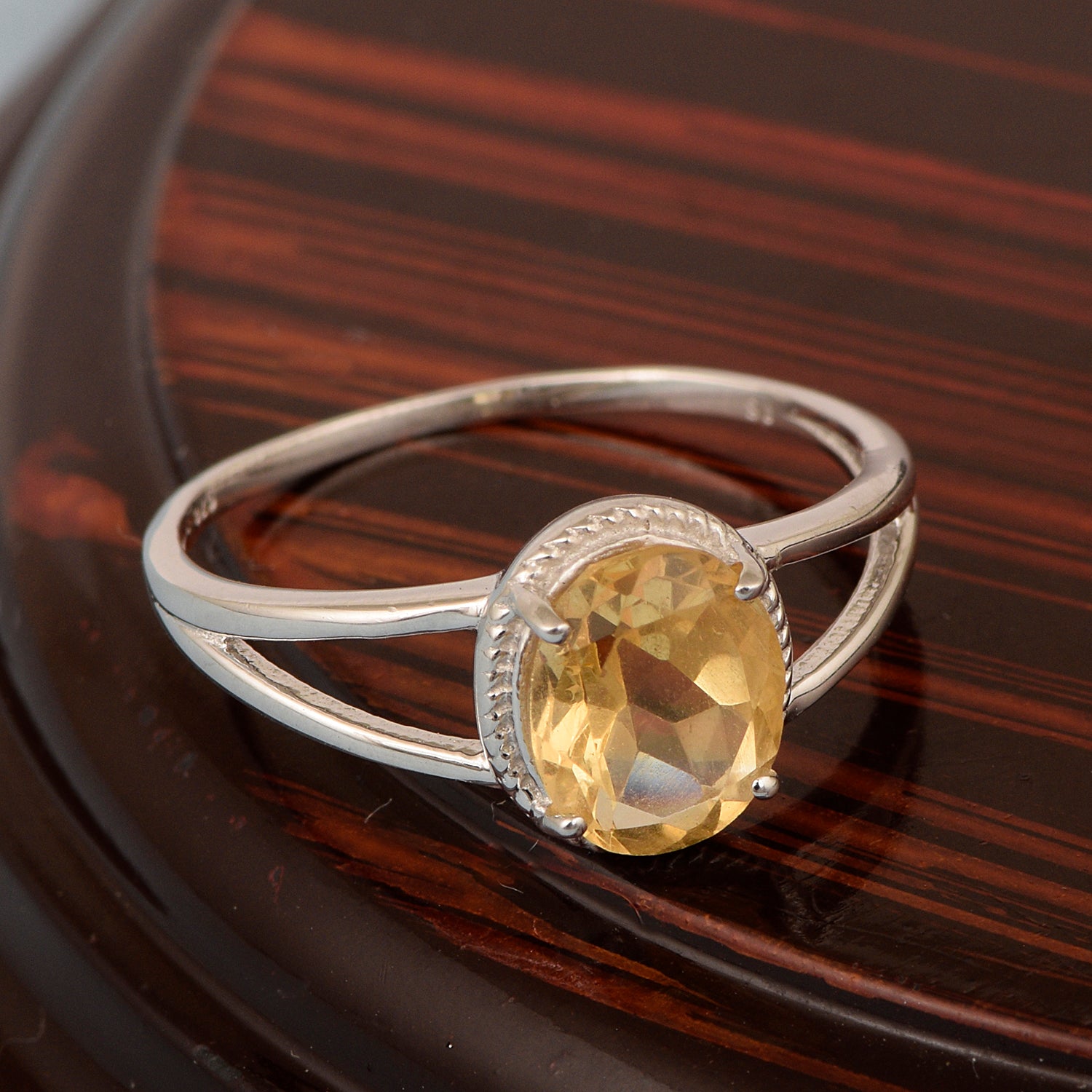925 Sterling Silver Oval 2 Ctw Citrine Women Engagement Ring - Kimaya INC
