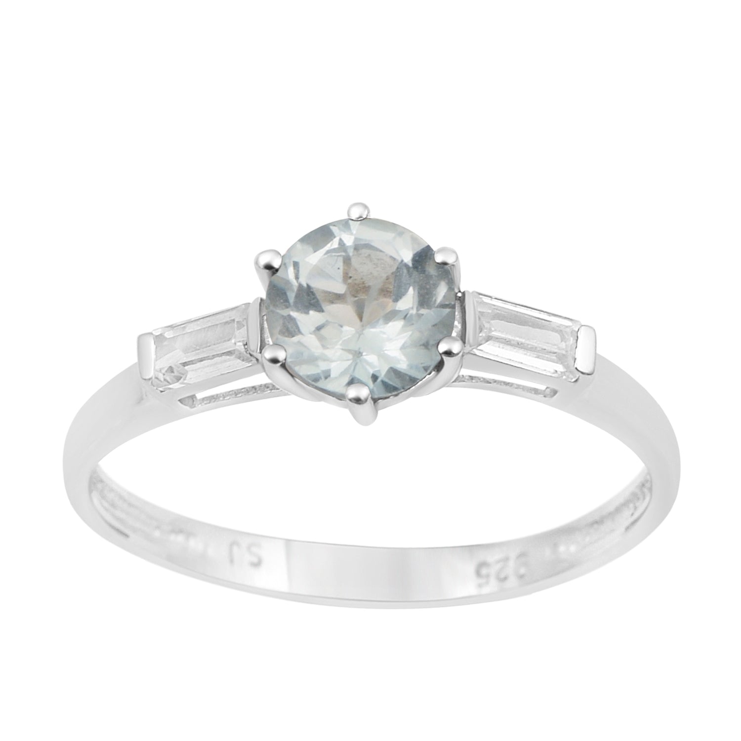 4 MM Round Aquamarine 925 Sterling Silver Three Stone Solitaire Women Ring - Kimaya INC