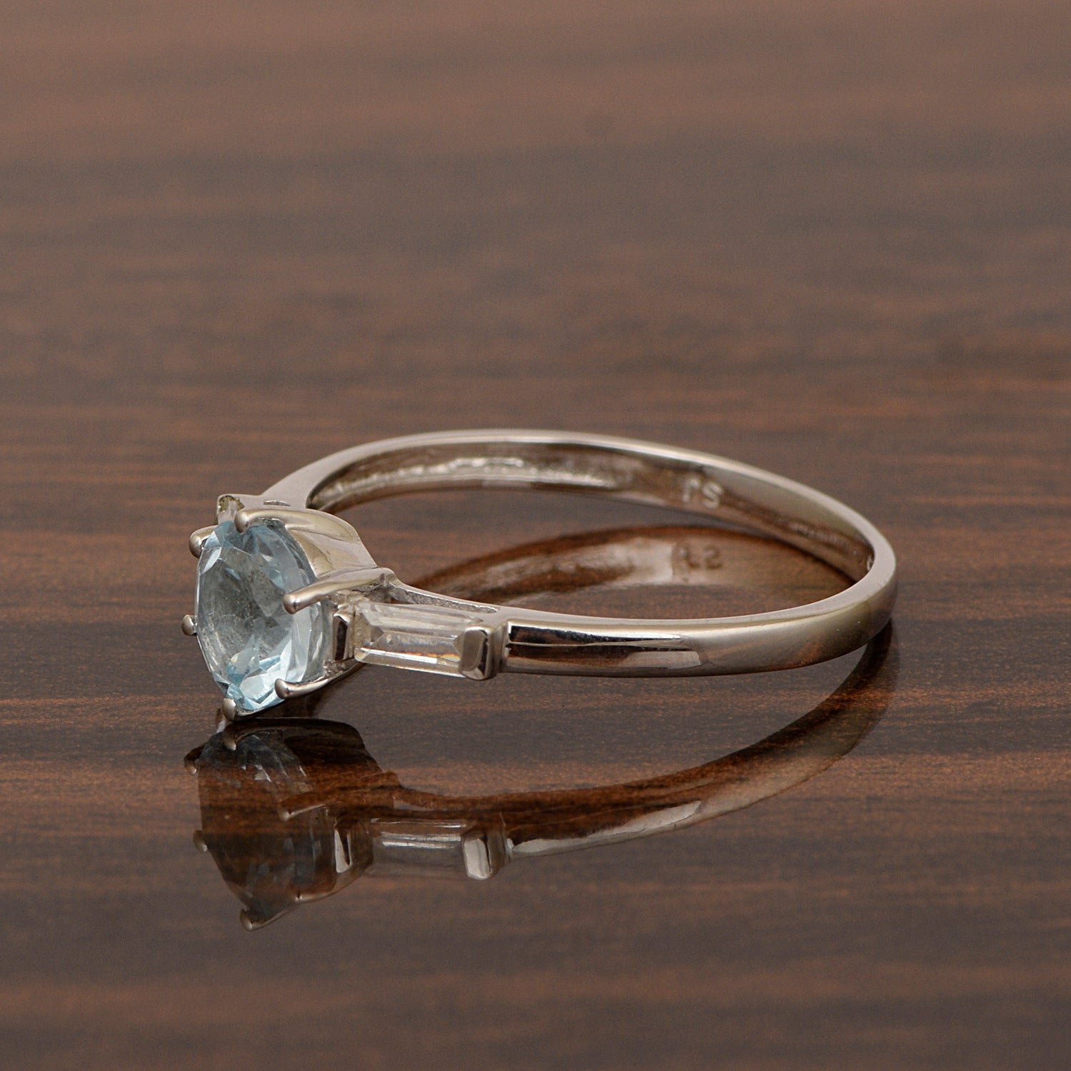 4 MM Round Aquamarine 925 Sterling Silver Three Stone Solitaire Women Ring - Kimaya INC