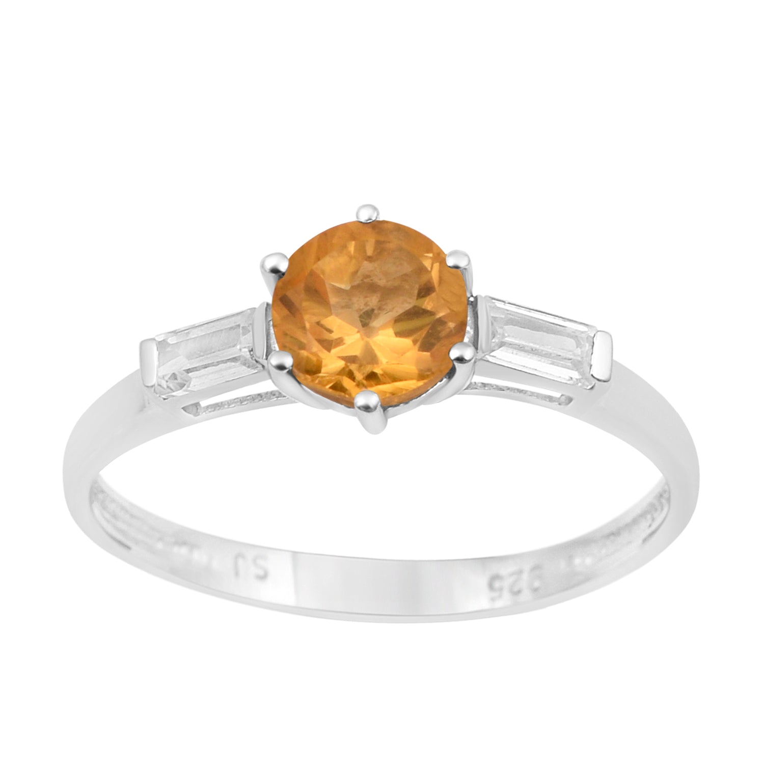 4 MM Round Citrine 925 Sterling Silver Three Stone Solitaire Women Ring - Kimaya INC