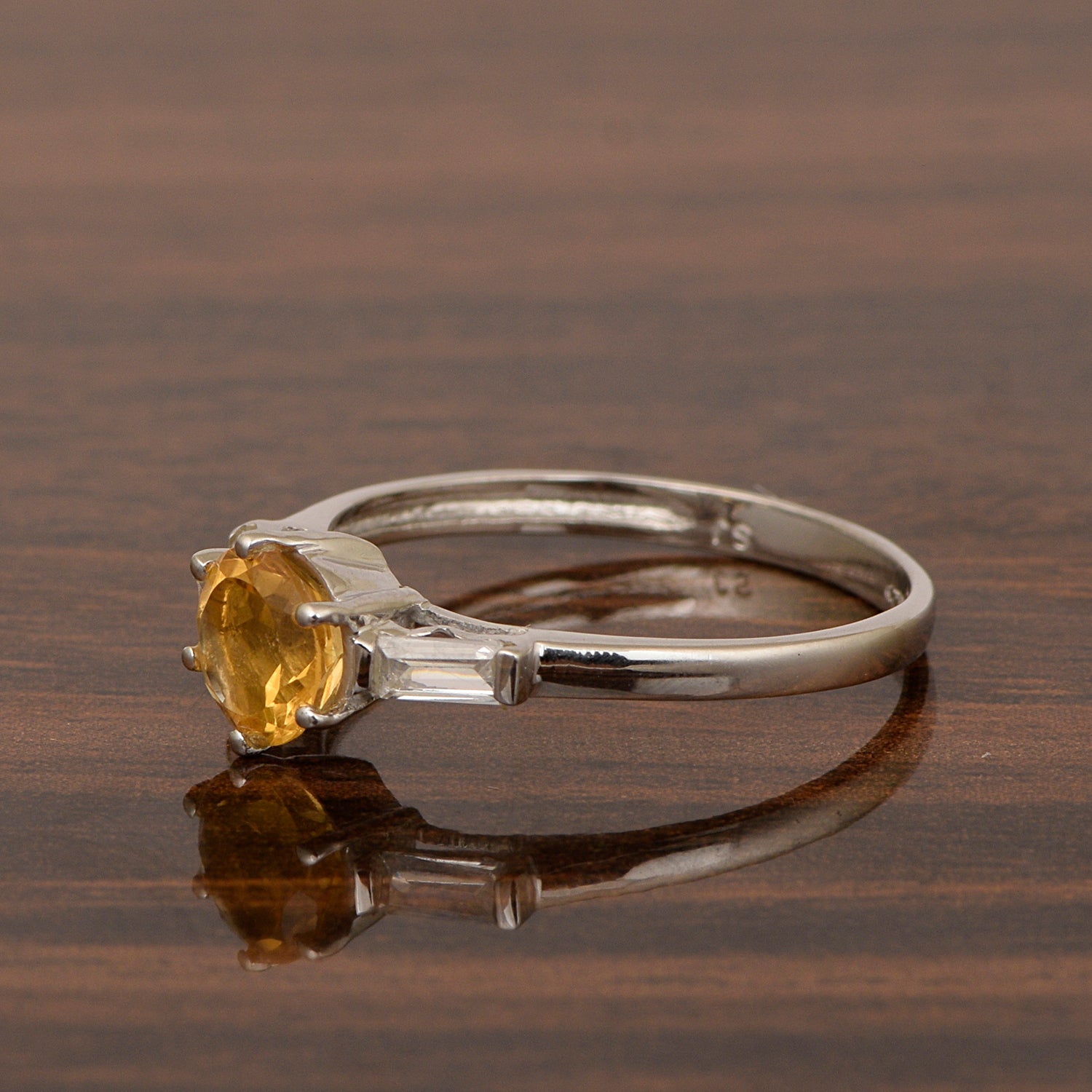 4 MM Round Citrine 925 Sterling Silver Three Stone Solitaire Women Ring - Kimaya INC