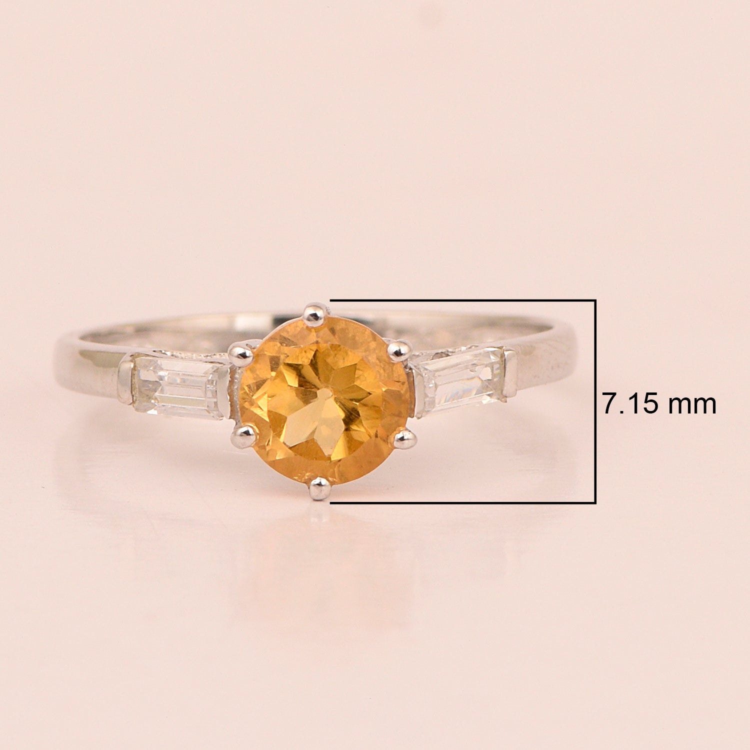 4 MM Round Citrine 925 Sterling Silver Three Stone Solitaire Women Ring - Kimaya INC