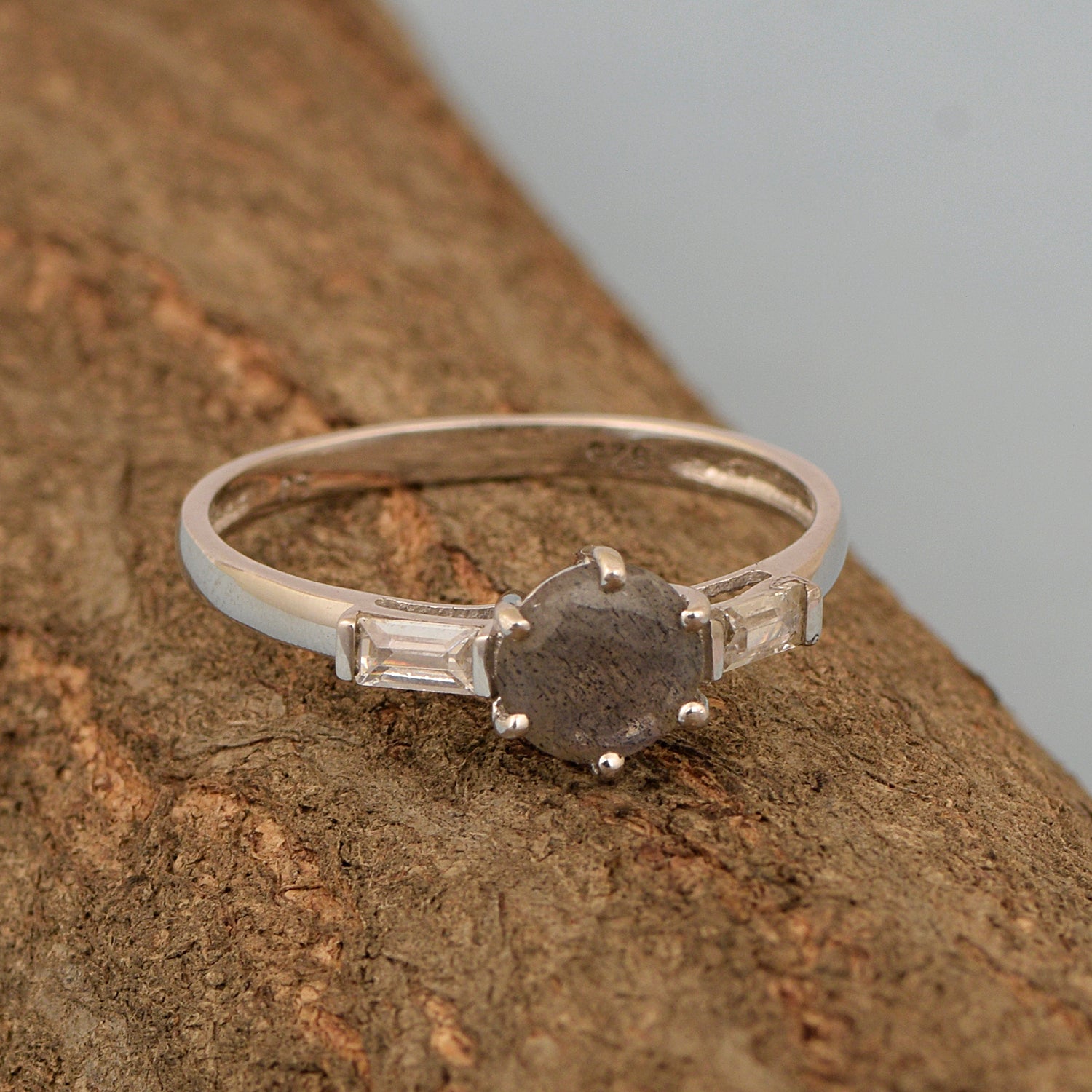 4 MM Round Labradorite 925 Sterling Silver Three Stone Solitaire Women Ring - Kimaya INC