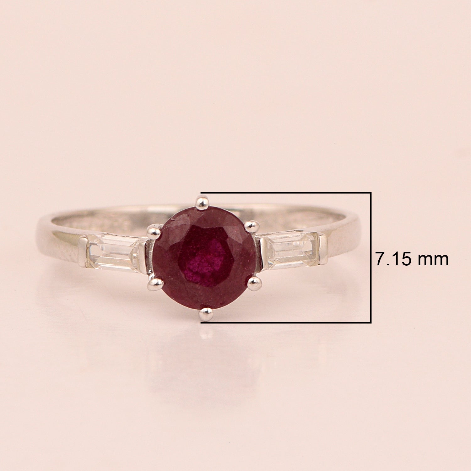 4 MM Round Ruby 925 Sterling Silver Three Stone Solitaire Women Ring - Kimaya INC