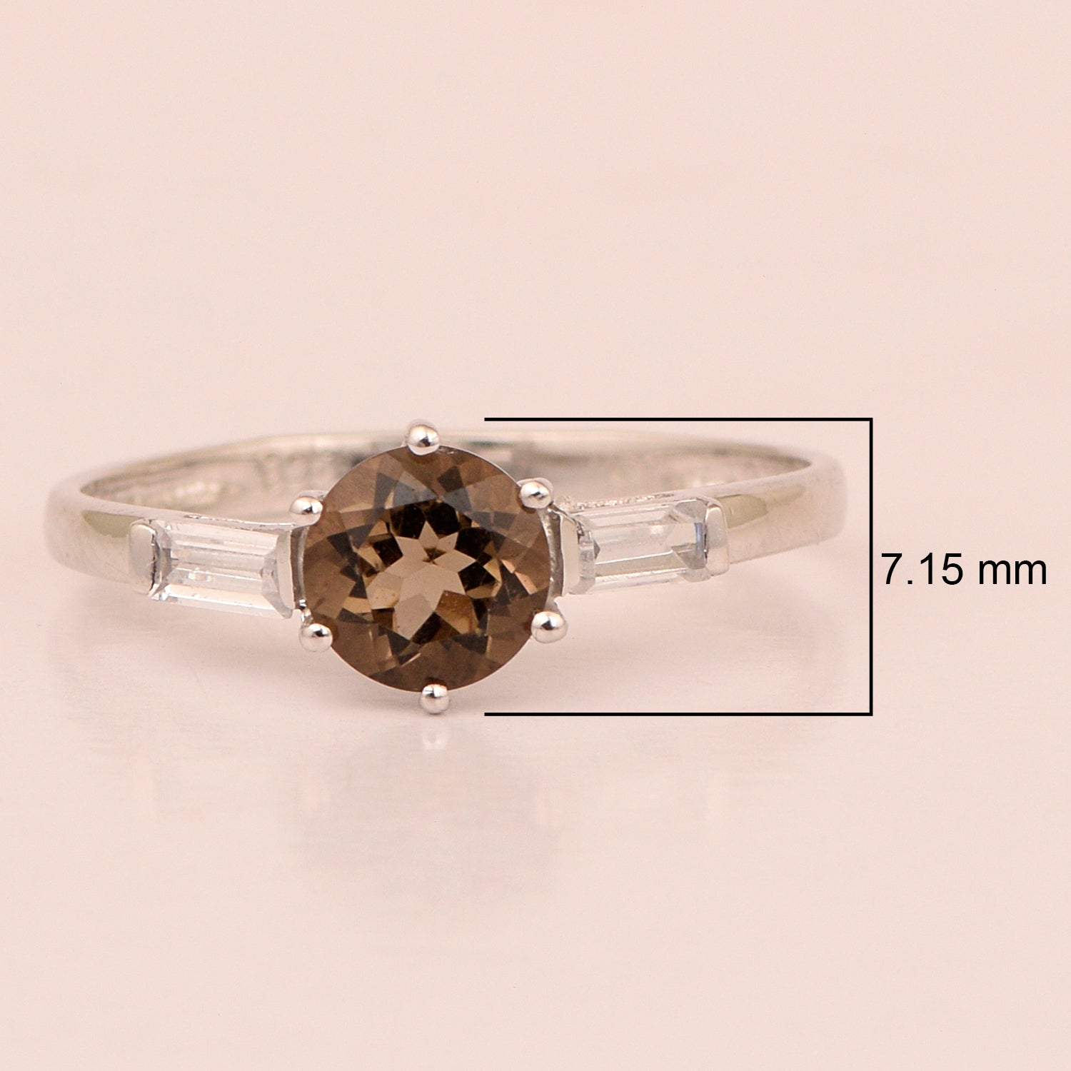 4 MM Round Smoky Quartz 925 Sterling Silver Three Stone Solitaire Women Ring - Kimaya INC