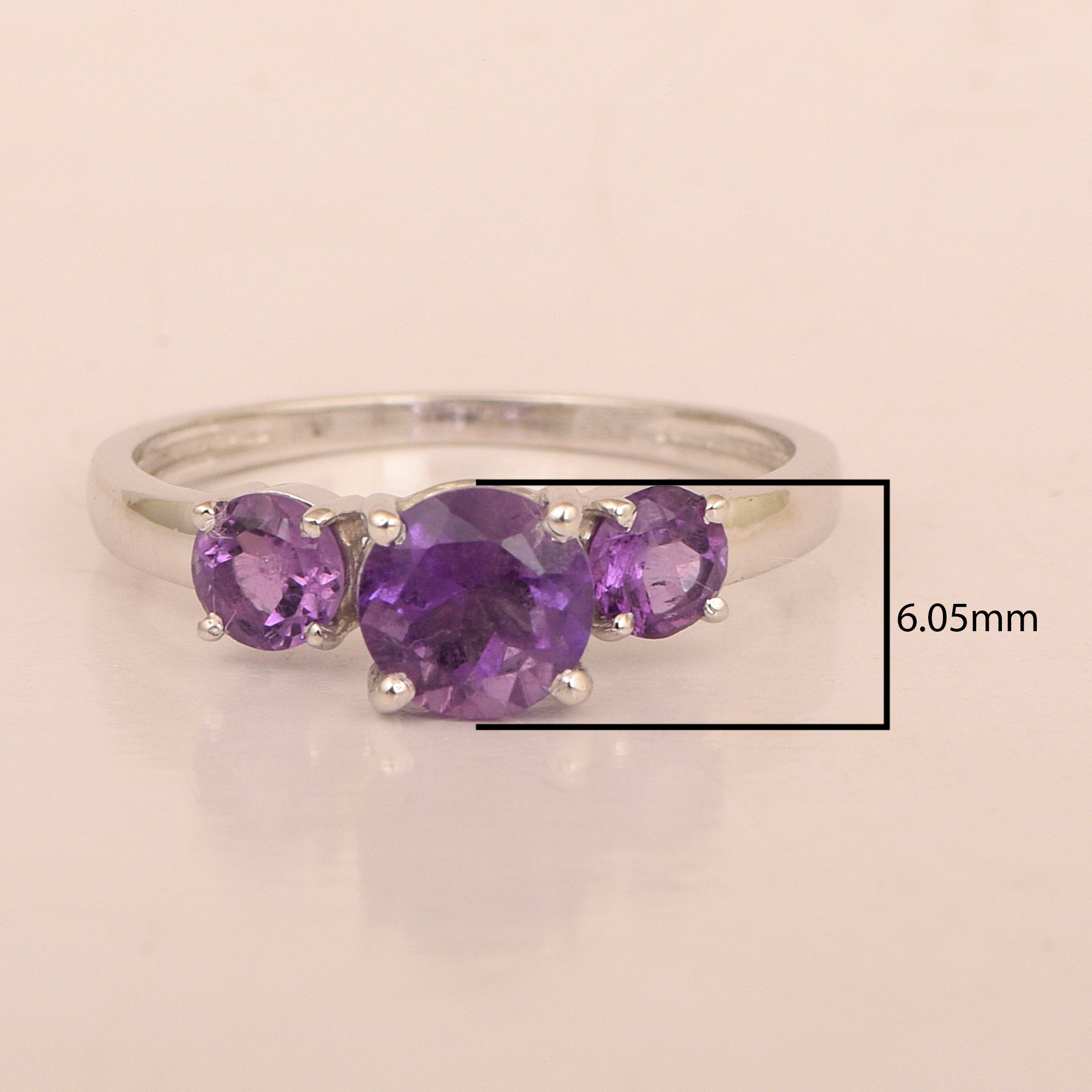 Trilogy Gemstone Amethyst 3-Stone 0.60 Ctw 925 Sterling Silver Ring - Kimaya INC